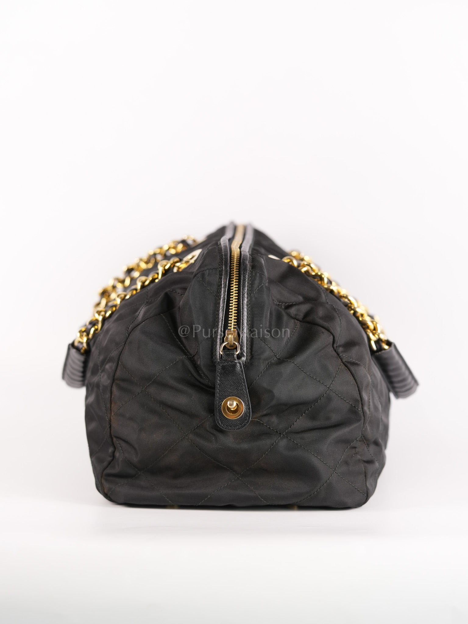 Nylon Boston Duffle Bag in Black Quilted Tessuto with Chain Strap | Purse Maison Luxury Bags Shop