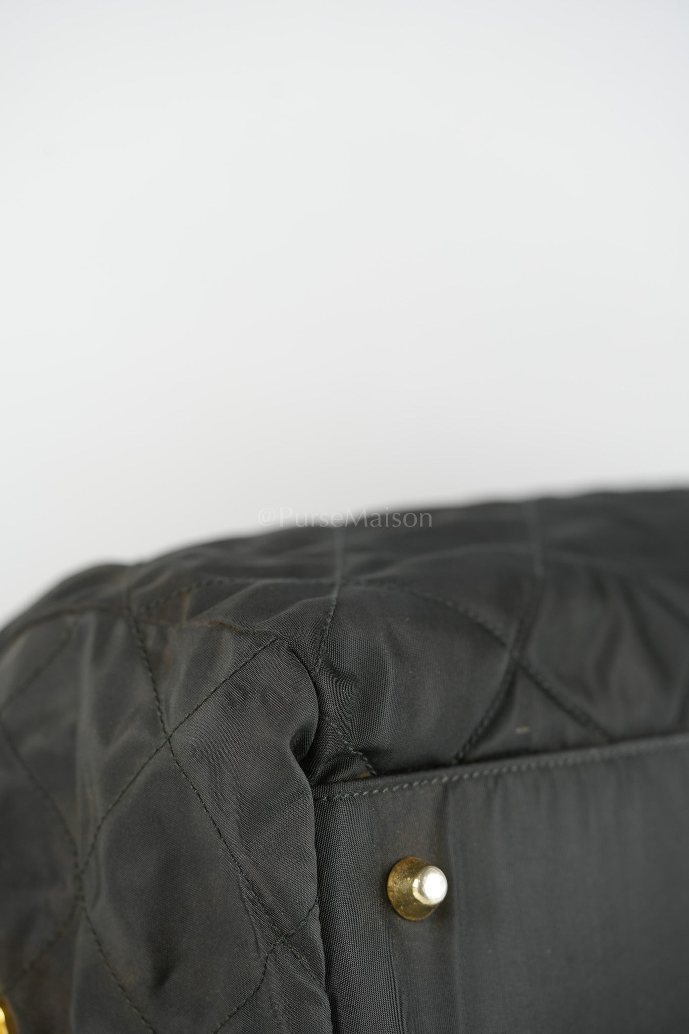 Nylon Boston Duffle Bag in Black Quilted Tessuto with Chain Strap | Purse Maison Luxury Bags Shop