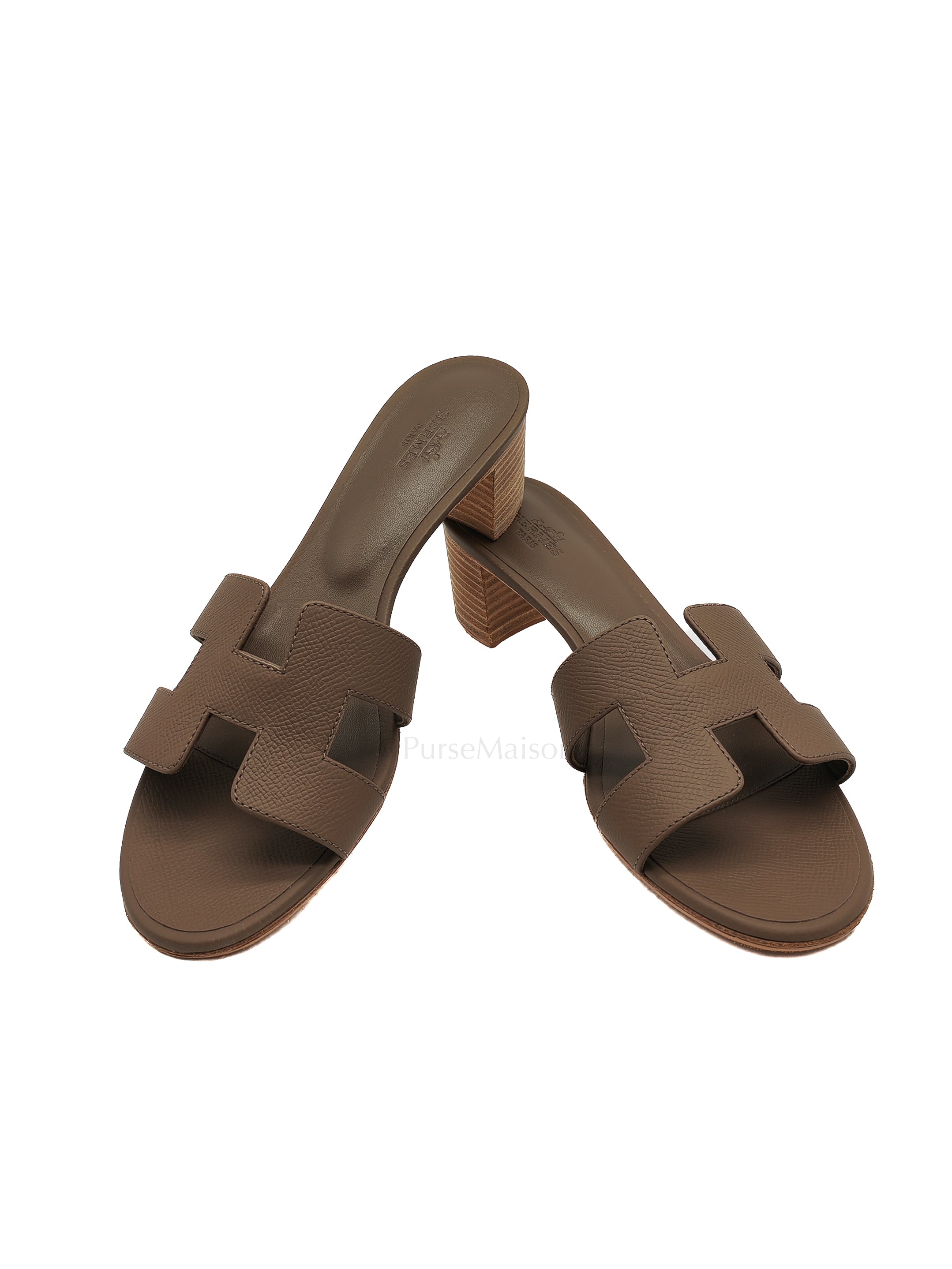 Oasis Sandals in Etoupe Epsom Leather Size 38(24.5cm) | Purse Maison Luxury Bags Shop