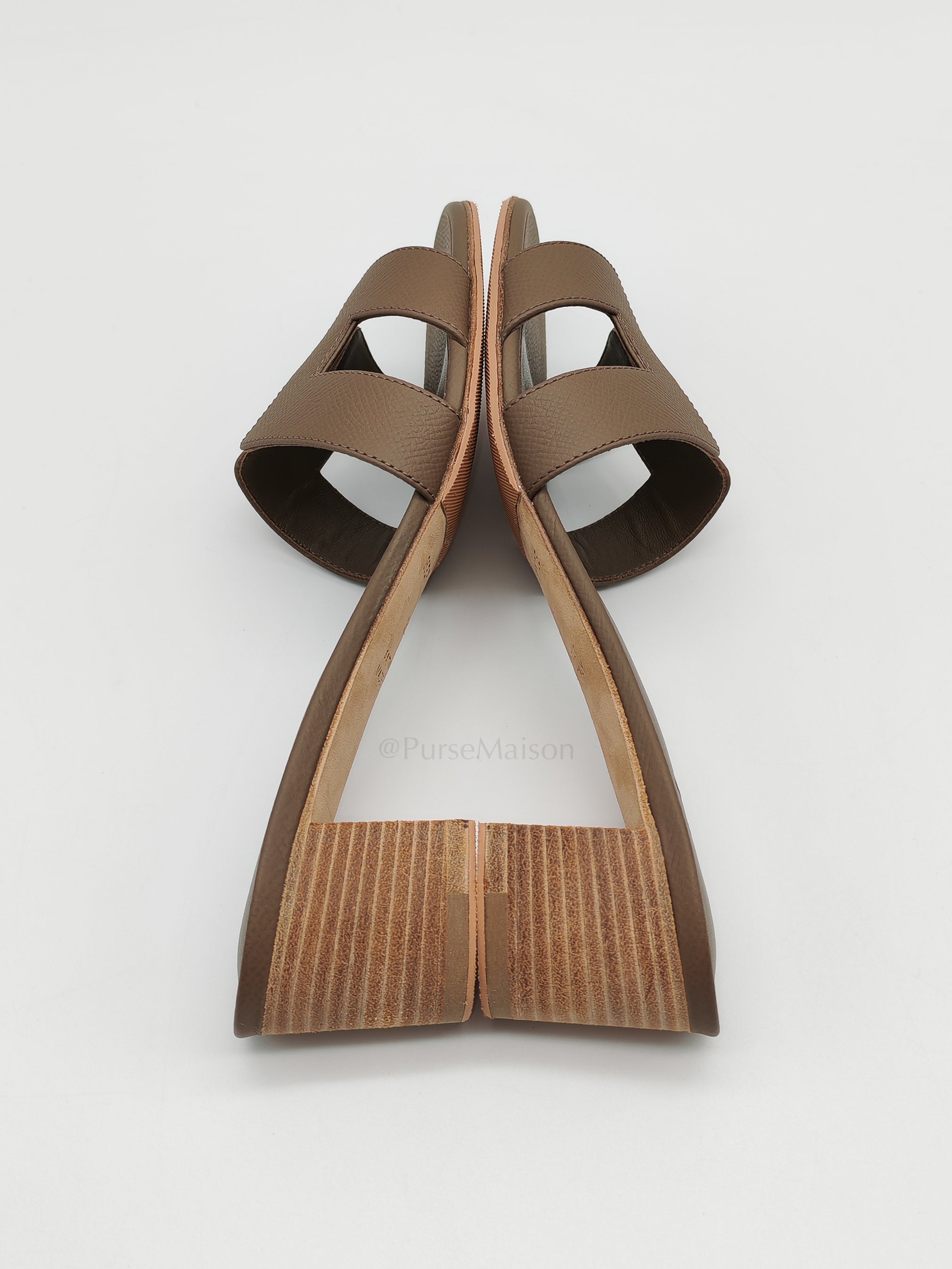 Oasis Sandals in Etoupe Epsom Leather Size 38(24.5cm) | Purse Maison Luxury Bags Shop