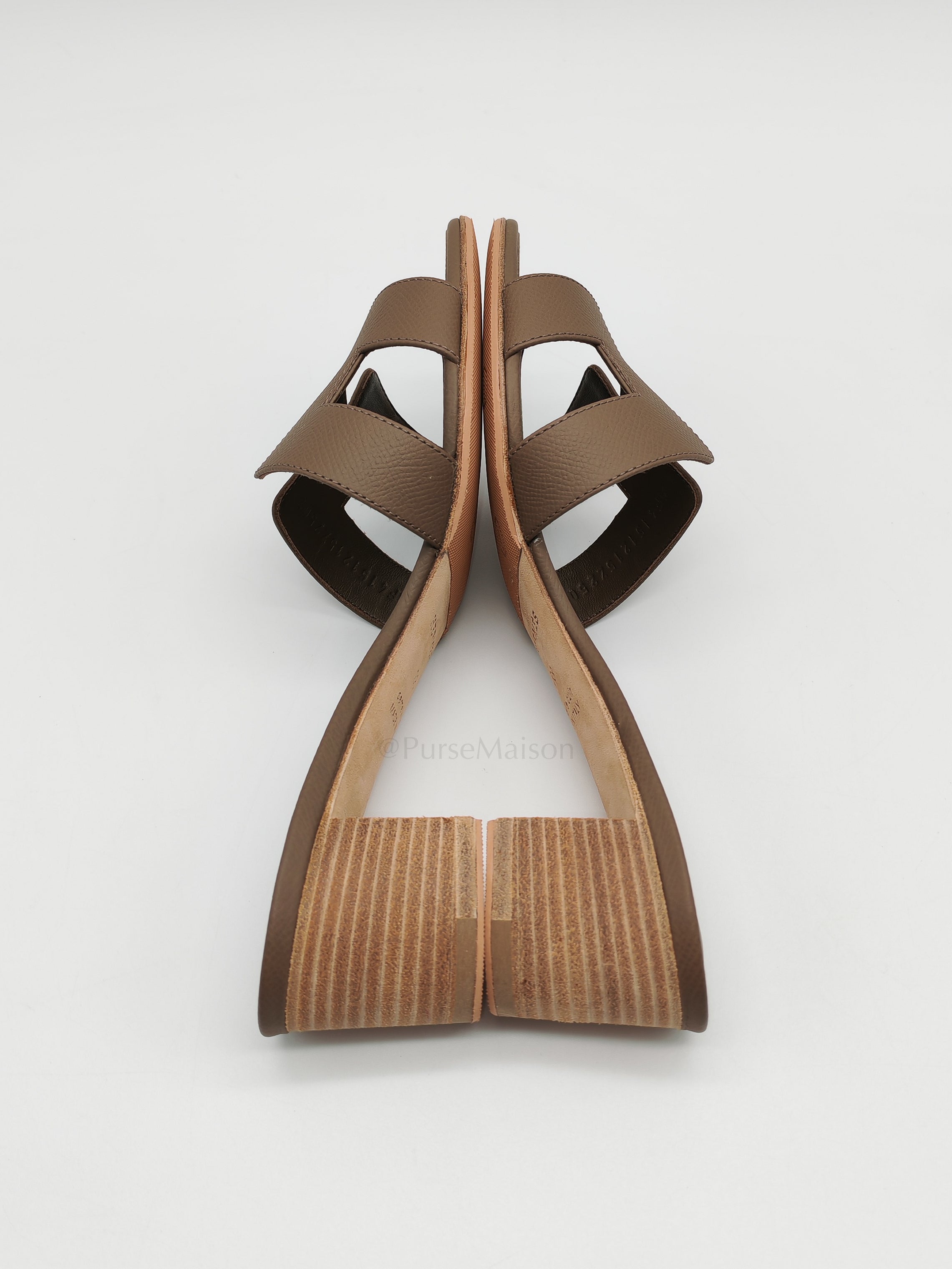Oasis Sandals in Etoupe Epsom Leather Size 38(24.5cm) | Purse Maison Luxury Bags Shop