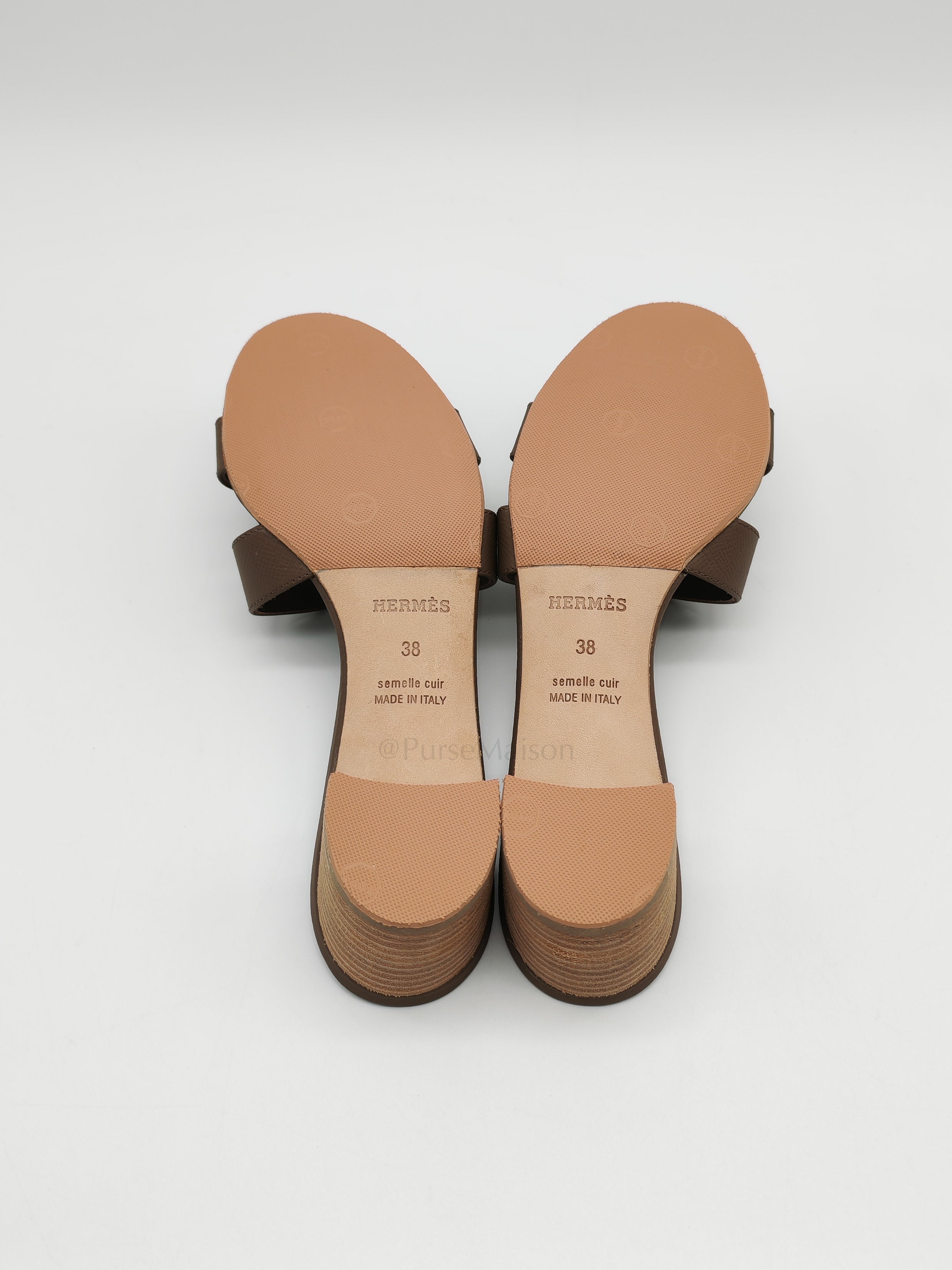 Oasis Sandals in Etoupe Epsom Leather Size 38(24.5cm) | Purse Maison Luxury Bags Shop