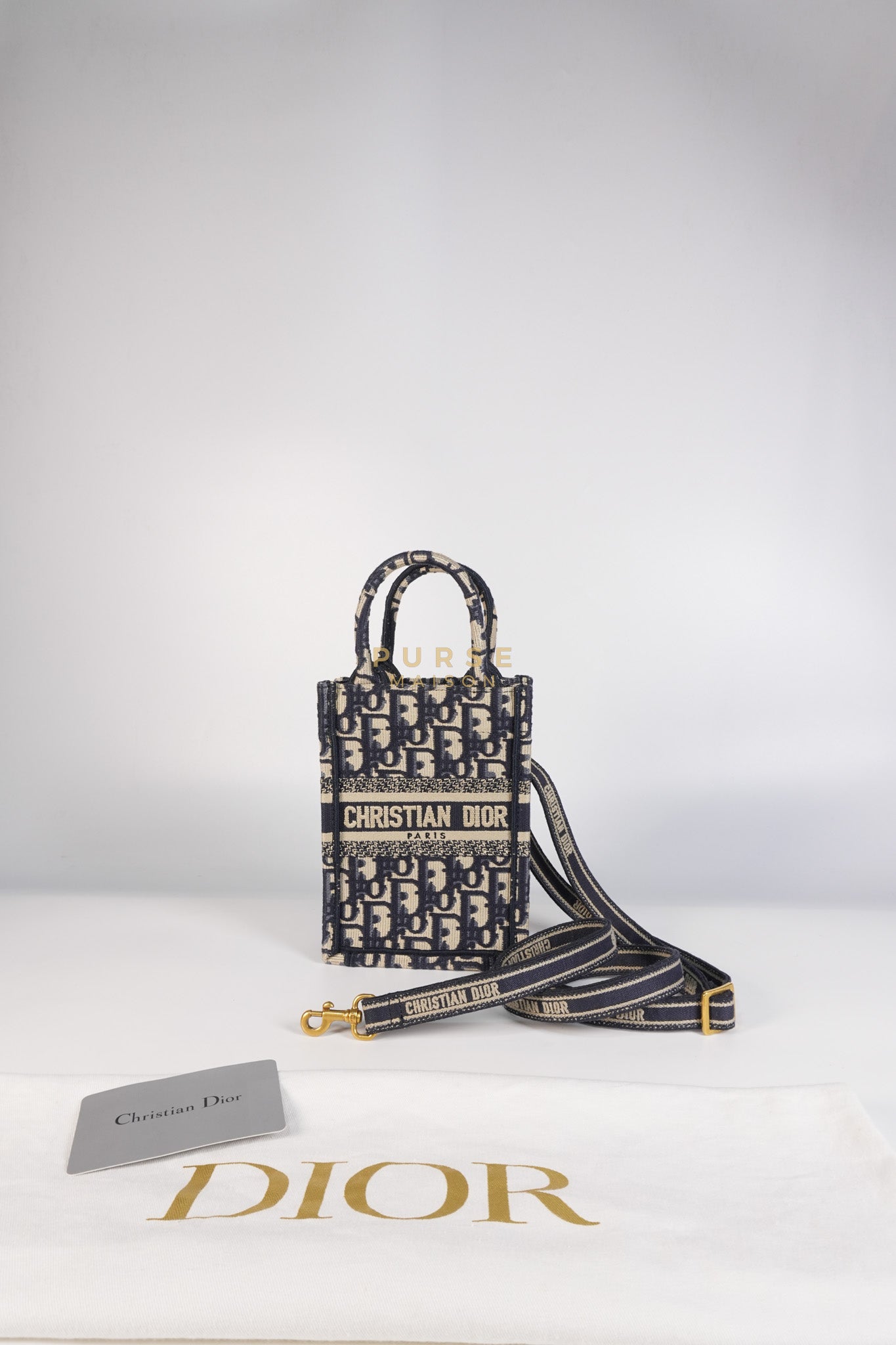 Oblique Mini Book Tote Phone Bag in Blue | Purse Maison Luxury Bags Shop