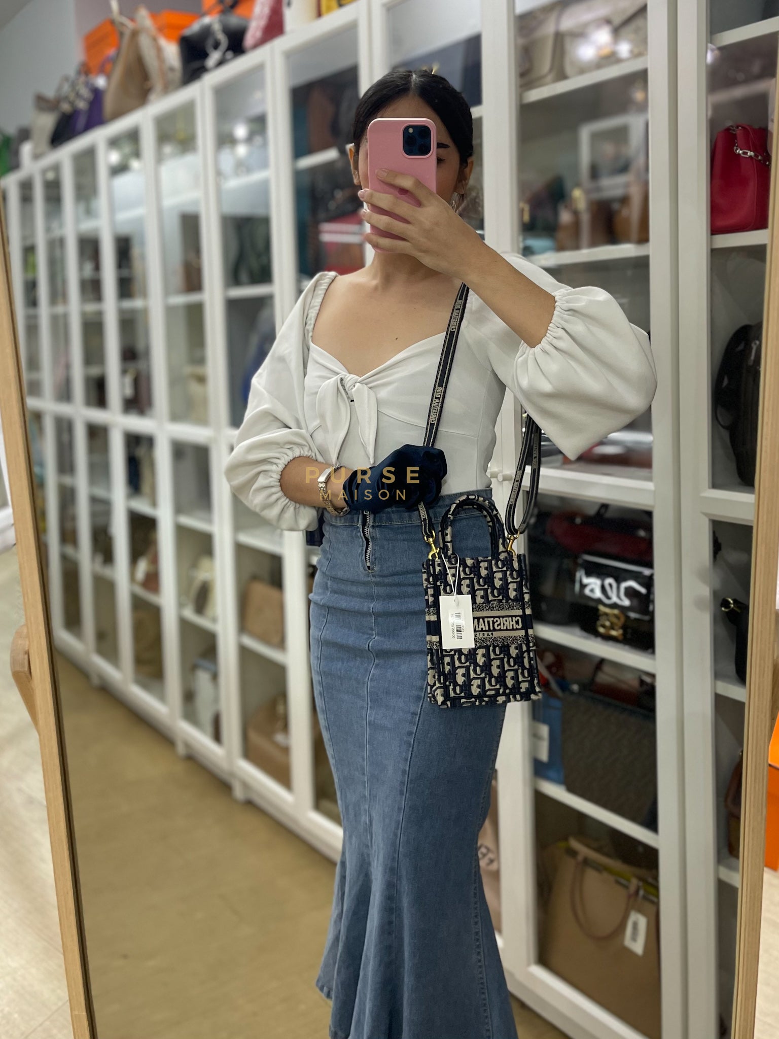 Oblique Mini Book Tote Phone Bag in Blue | Purse Maison Luxury Bags Shop