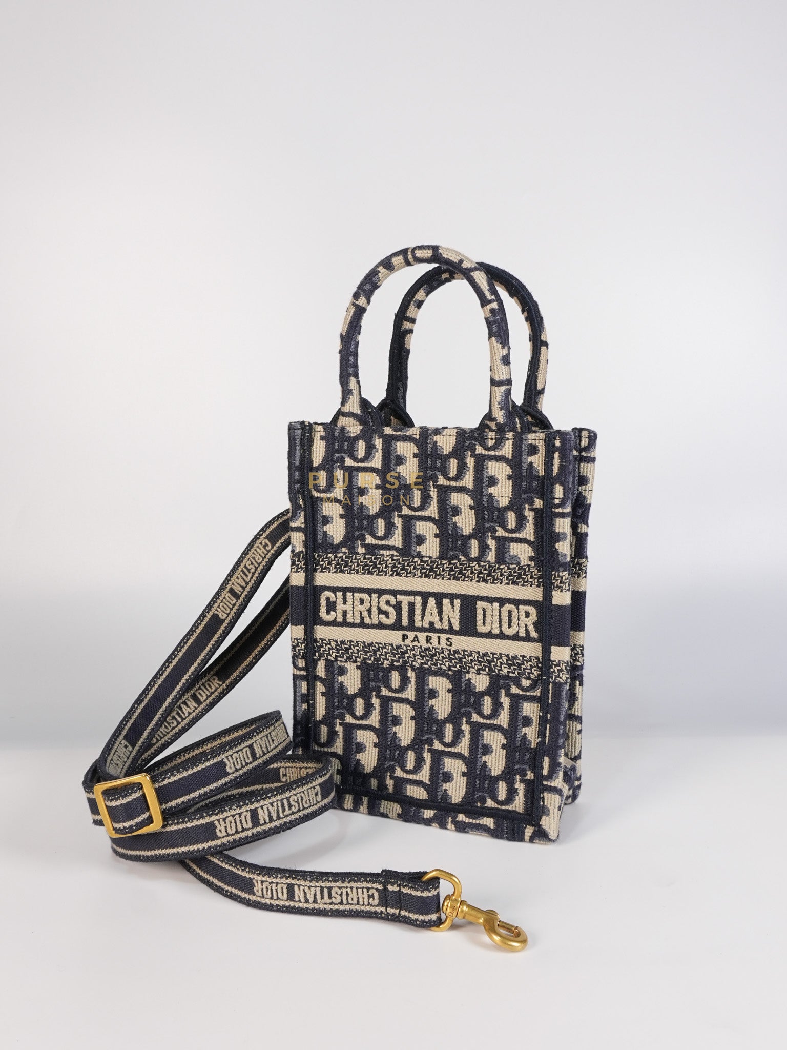 Oblique Mini Book Tote Phone Bag in Blue | Purse Maison Luxury Bags Shop