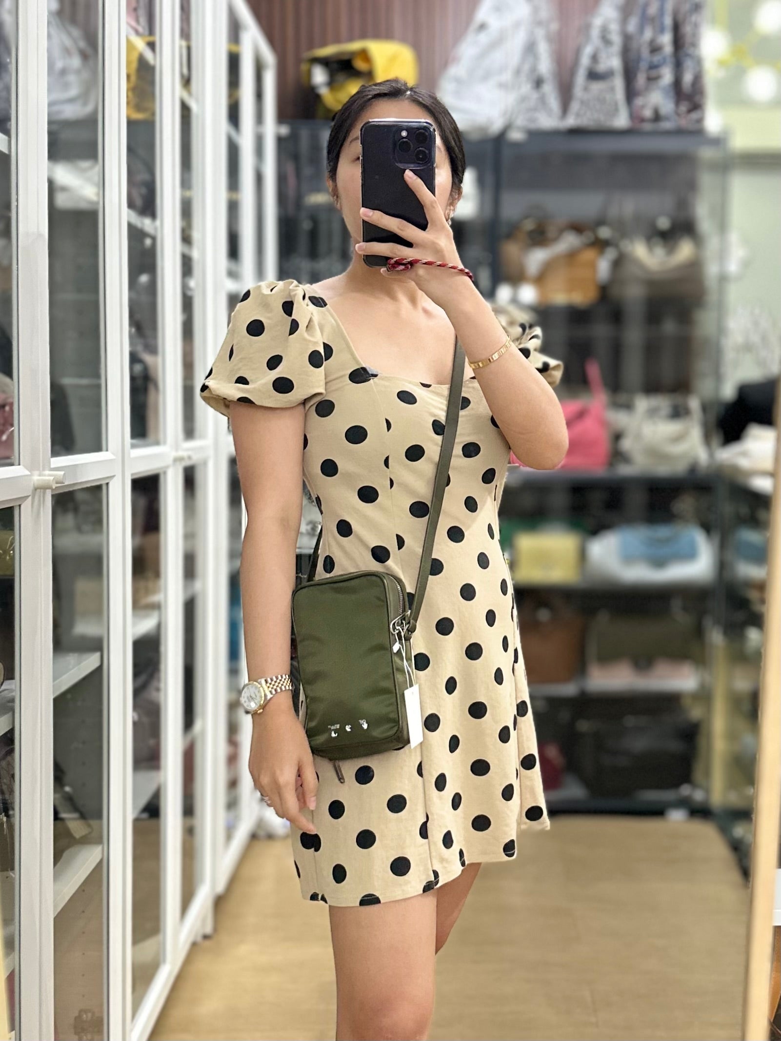 Off-White Zip Around Logo Bag (Army Green) | Purse Maison Luxury Bags Shop