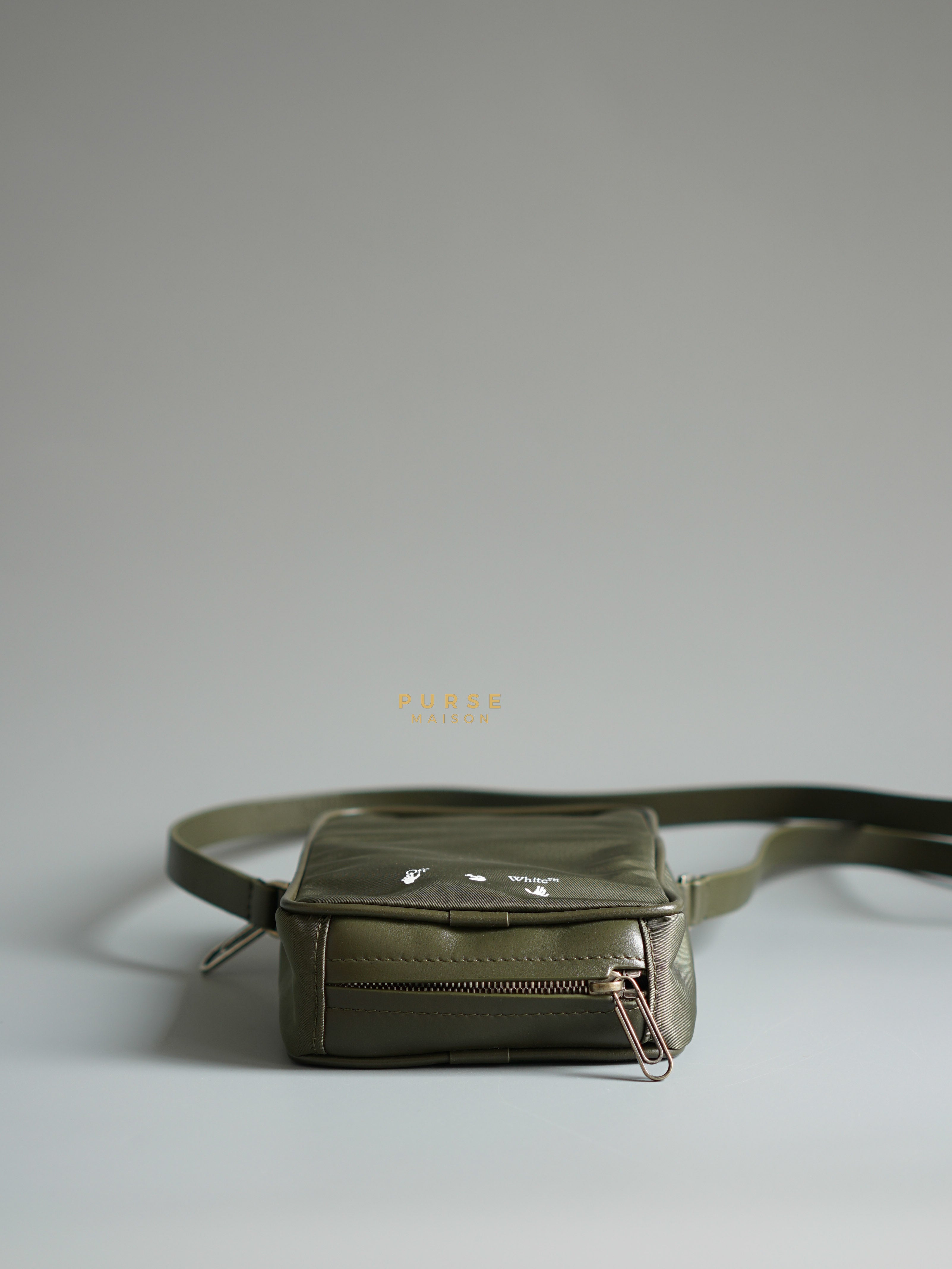 Off-White Zip Around Logo Bag (Army Green) | Purse Maison Luxury Bags Shop