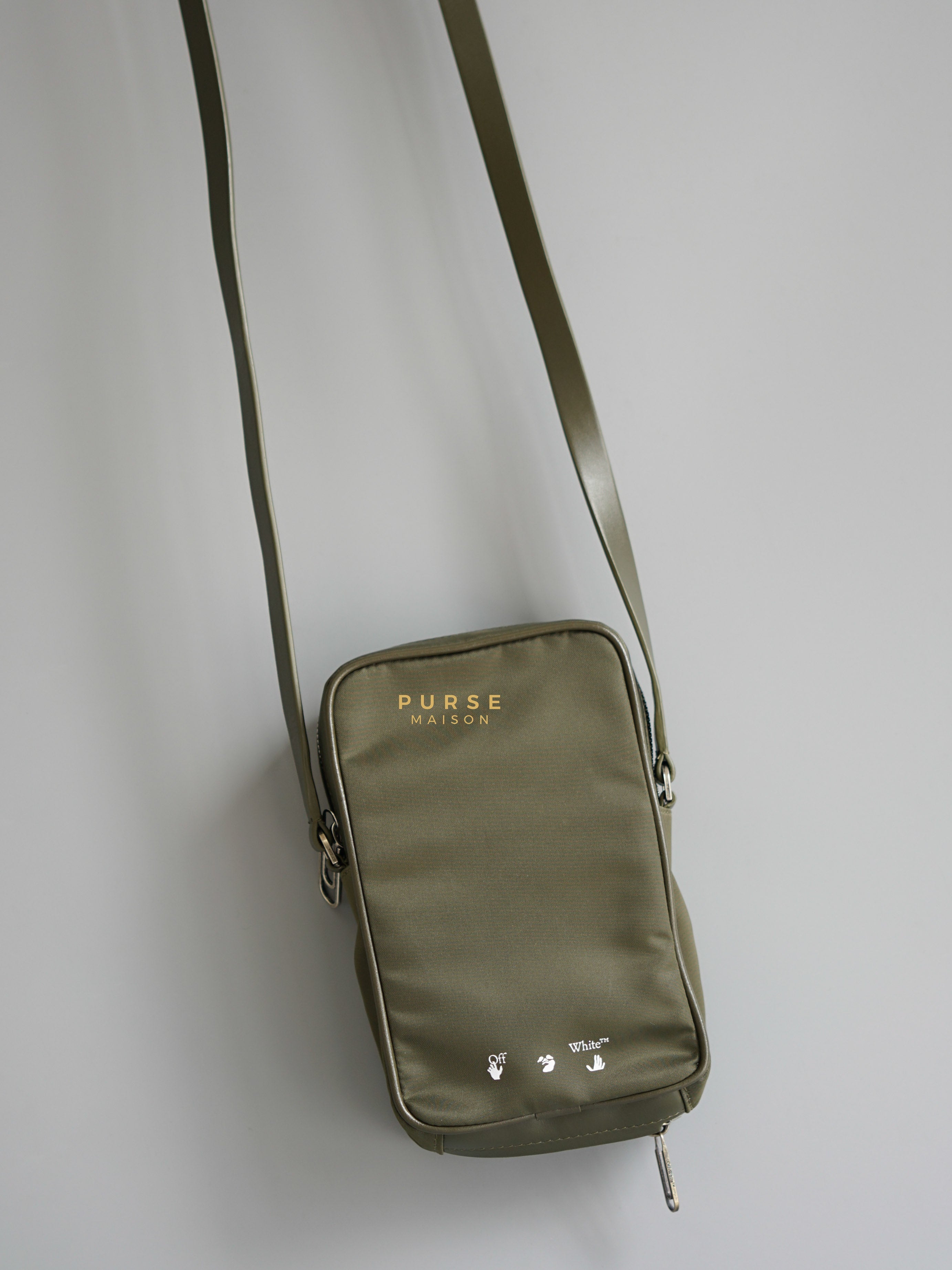 Off-White Zip Around Logo Bag (Army Green) | Purse Maison Luxury Bags Shop
