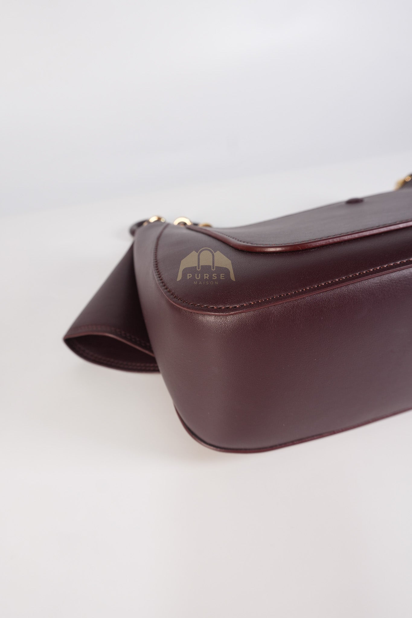 Ola Shoulder Bag Medium in Dark Burgundy Calfskin Leather & Gold Hardware | Purse Maison Luxury Bags Shop