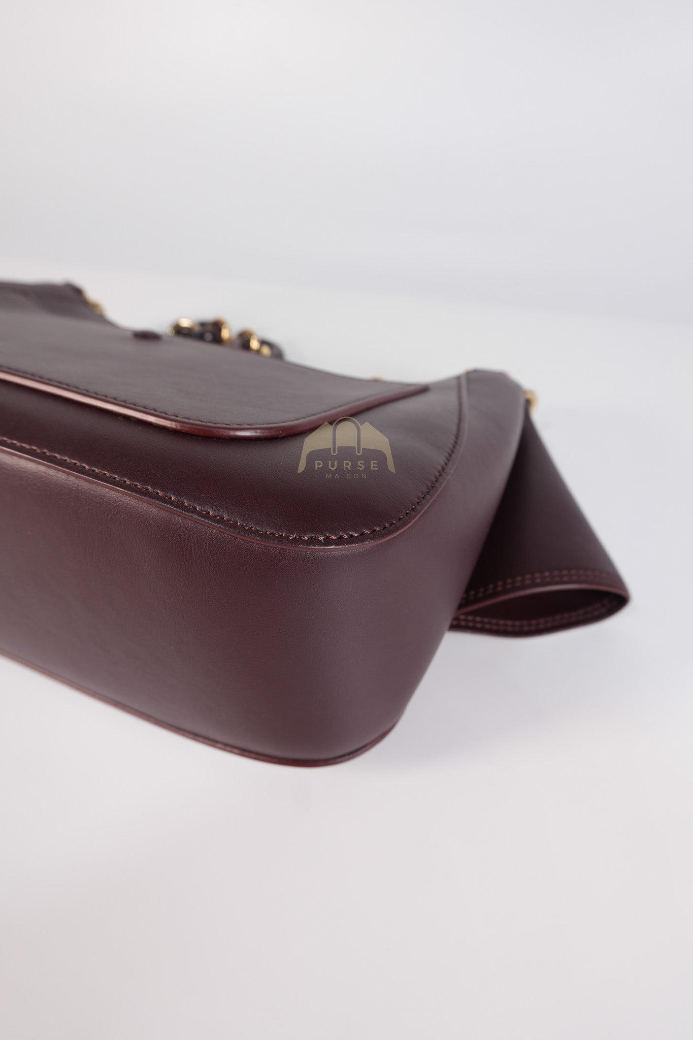 Ola Shoulder Bag Medium in Dark Burgundy Calfskin Leather & Gold Hardware | Purse Maison Luxury Bags Shop