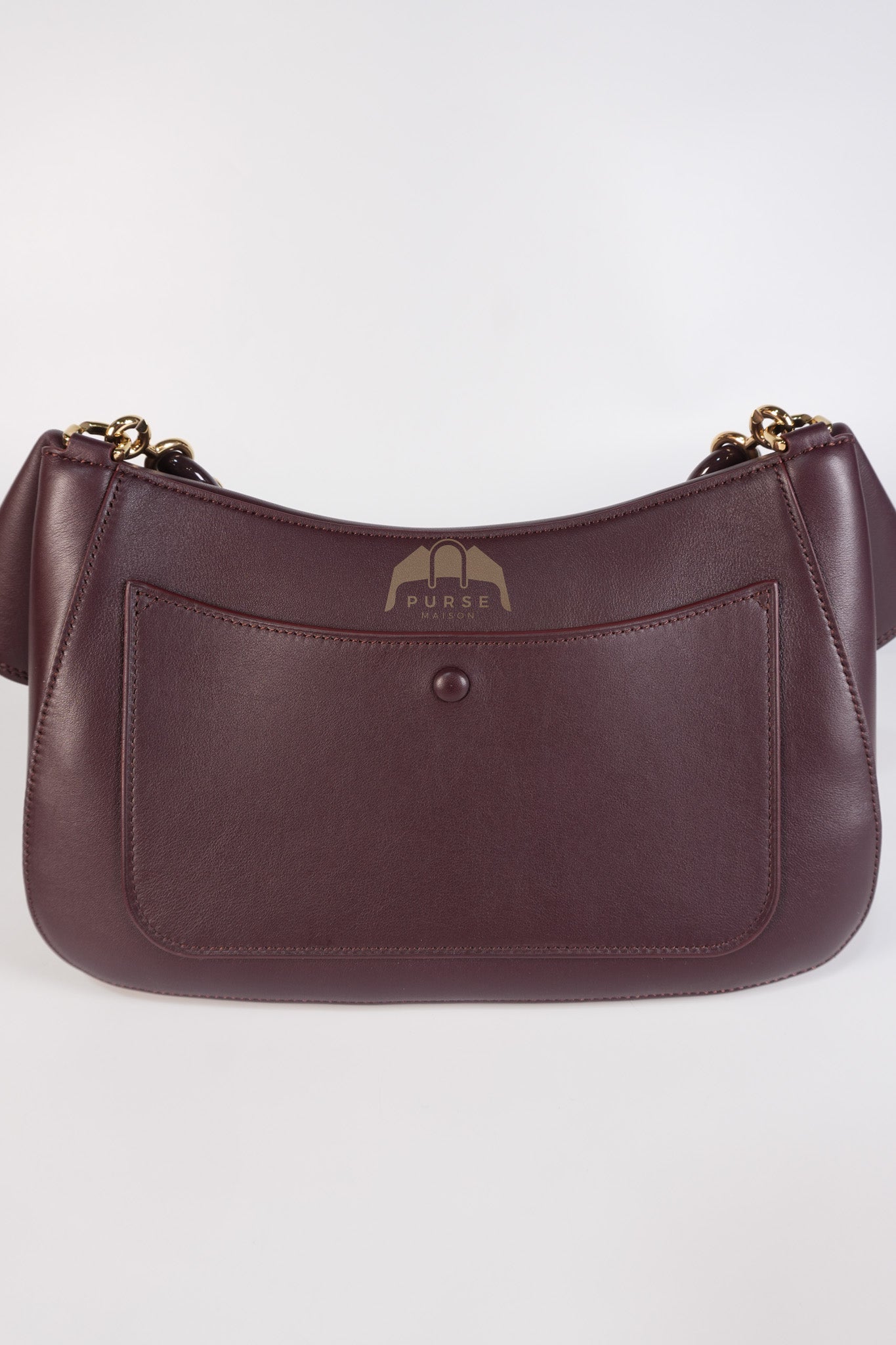 Ola Shoulder Bag Medium in Dark Burgundy Calfskin Leather & Gold Hardware | Purse Maison Luxury Bags Shop