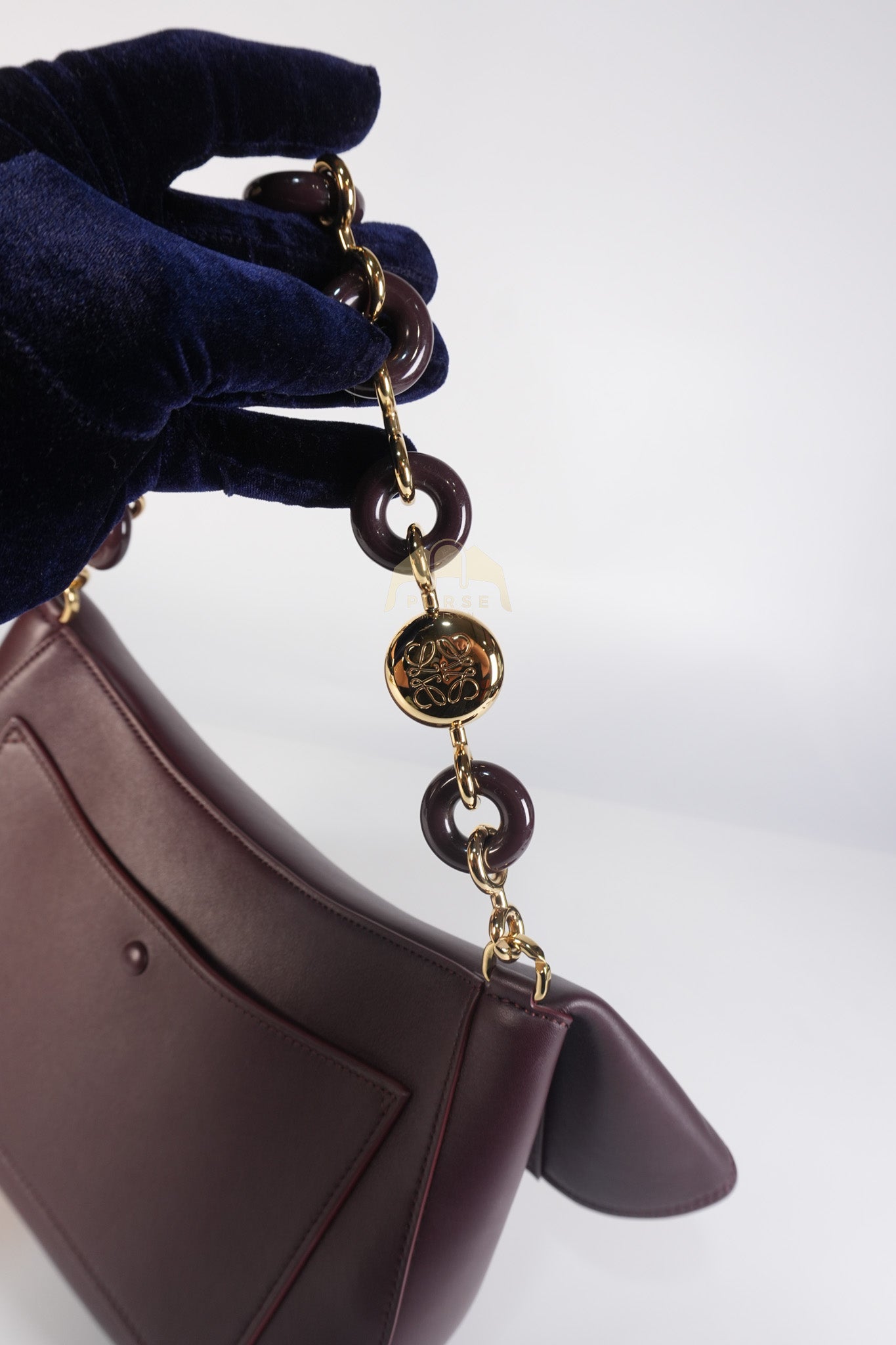 Ola Shoulder Bag Medium in Dark Burgundy Calfskin Leather & Gold Hardware | Purse Maison Luxury Bags Shop