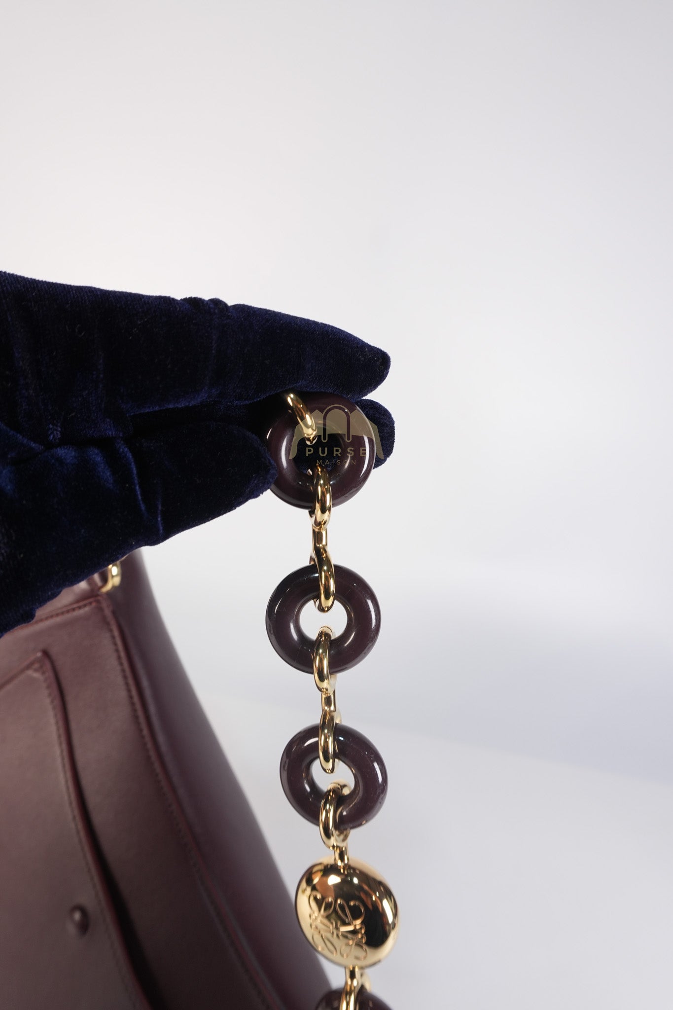 Ola Shoulder Bag Medium in Dark Burgundy Calfskin Leather & Gold Hardware | Purse Maison Luxury Bags Shop