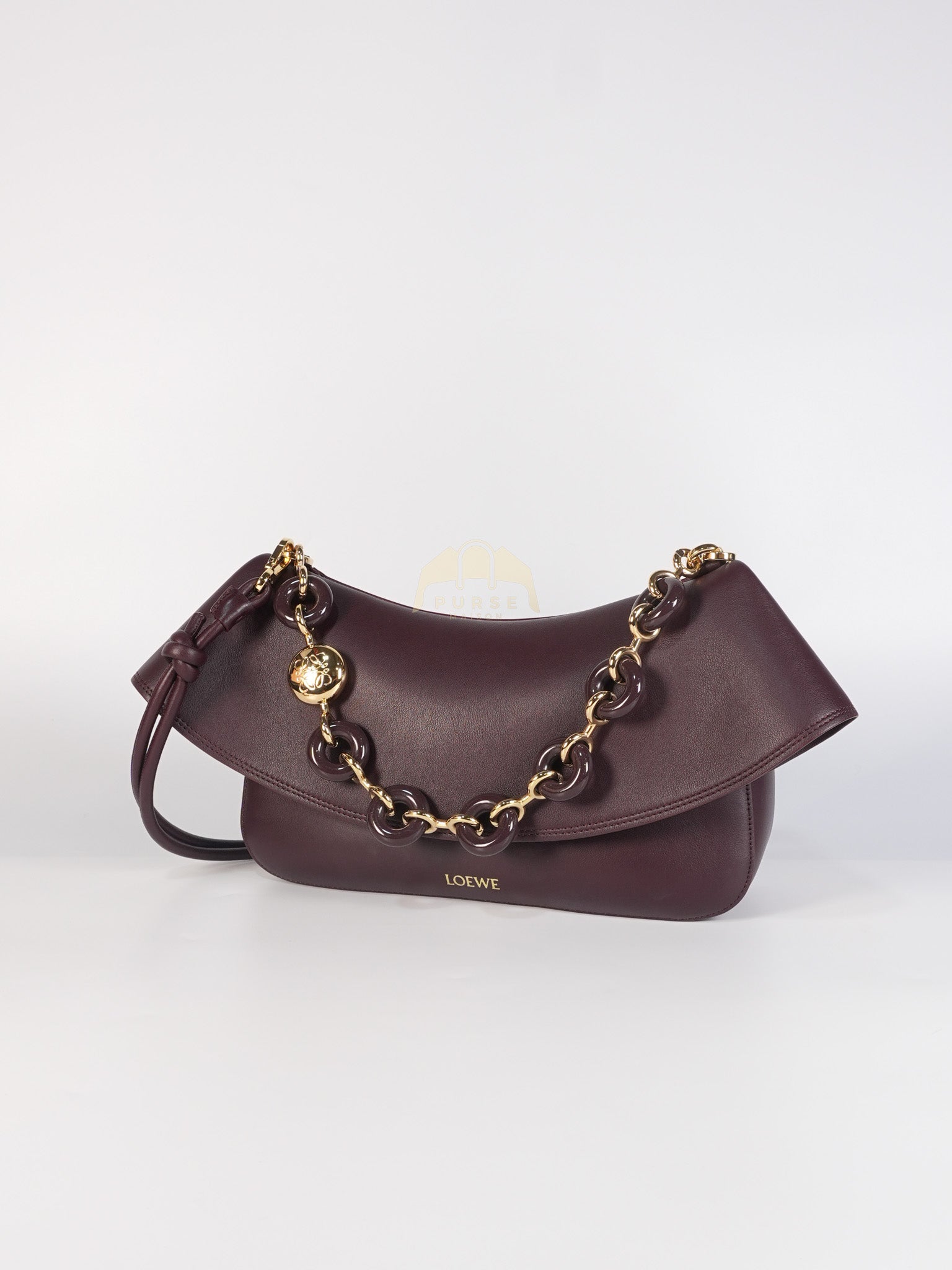 Ola Shoulder Bag Medium in Dark Burgundy Calfskin Leather & Gold Hardware | Purse Maison Luxury Bags Shop