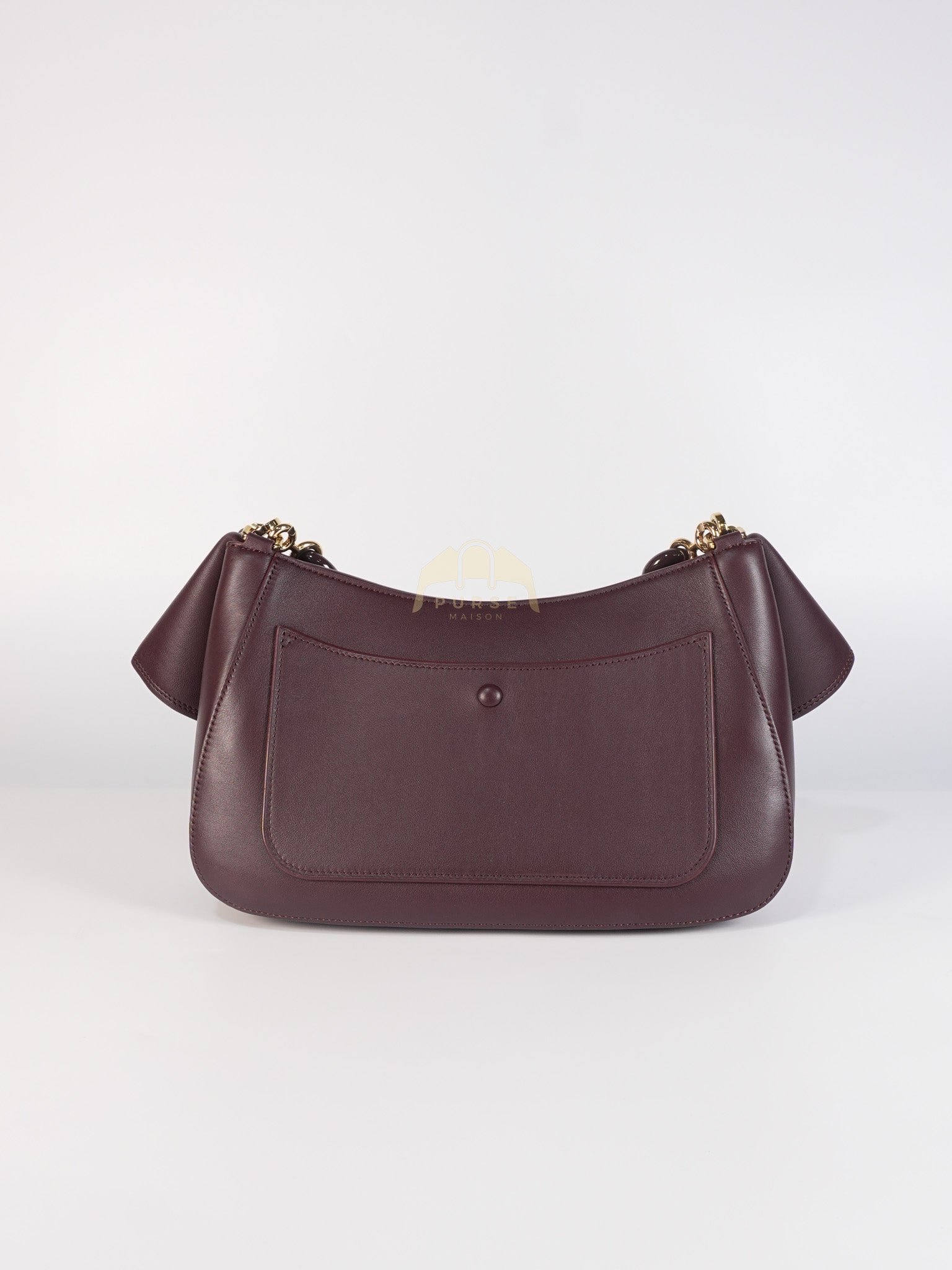 Ola Shoulder Bag Medium in Dark Burgundy Calfskin Leather & Gold Hardware | Purse Maison Luxury Bags Shop