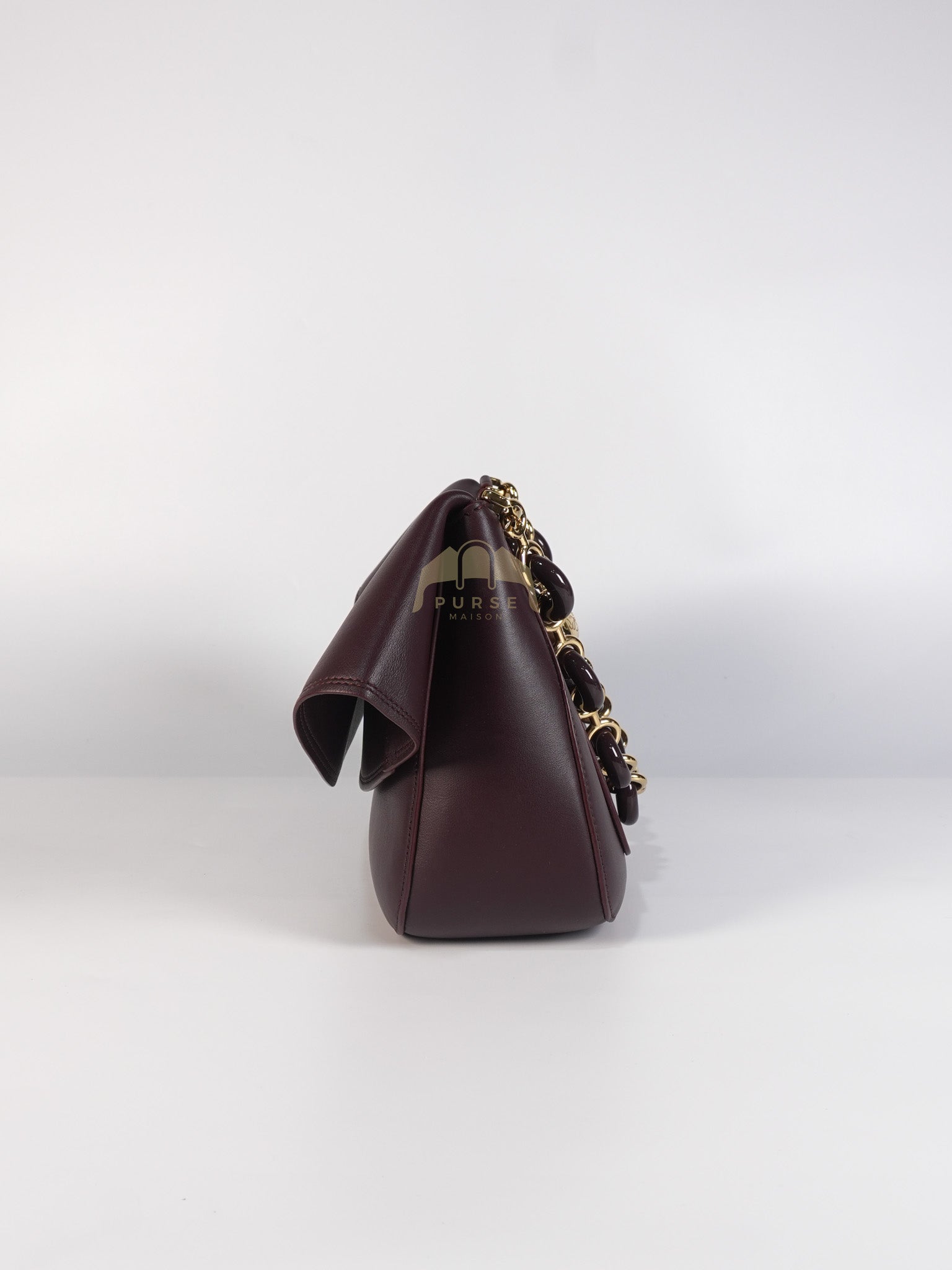 Ola Shoulder Bag Medium in Dark Burgundy Calfskin Leather & Gold Hardware | Purse Maison Luxury Bags Shop