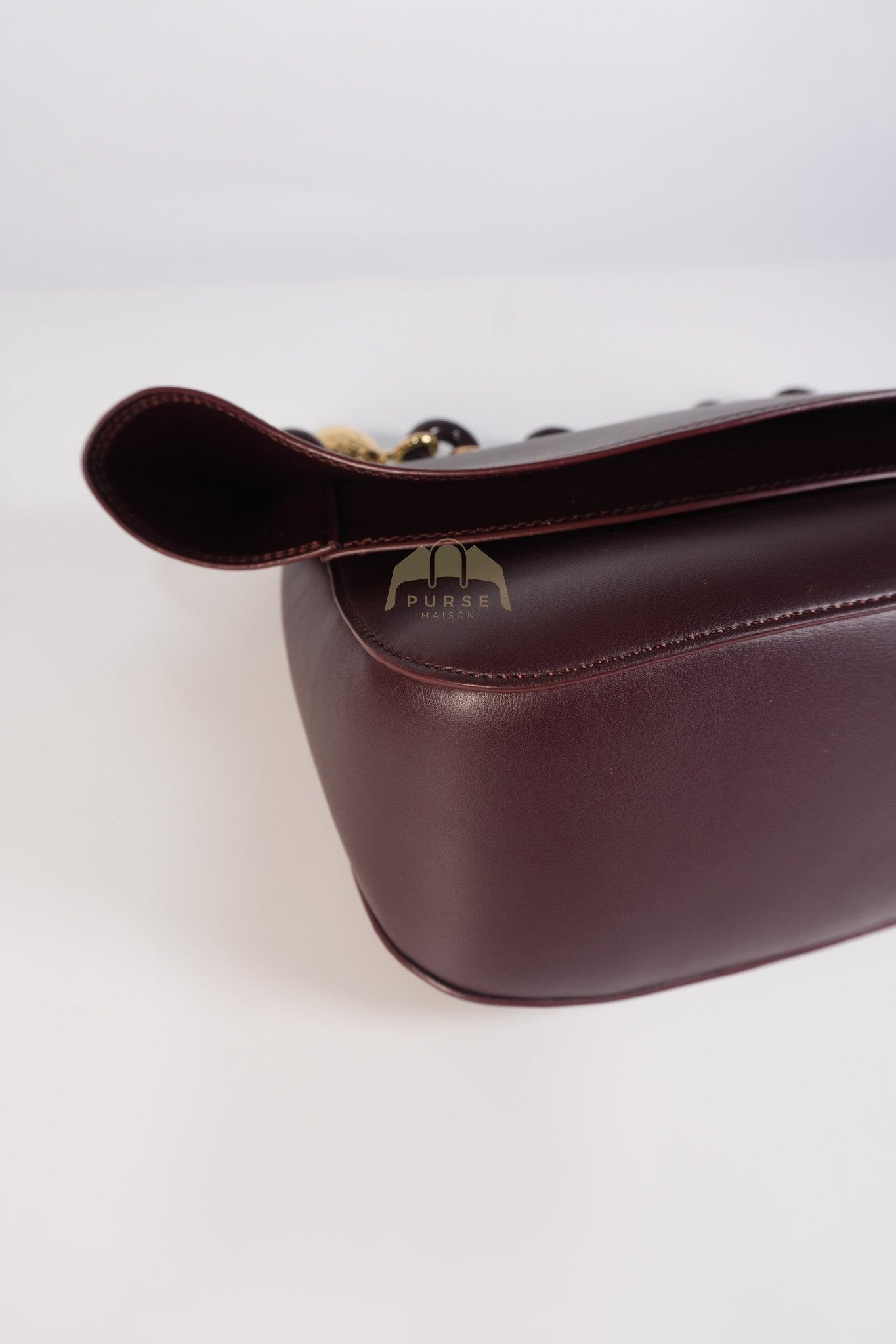 Ola Shoulder Bag Medium in Dark Burgundy Calfskin Leather & Gold Hardware | Purse Maison Luxury Bags Shop