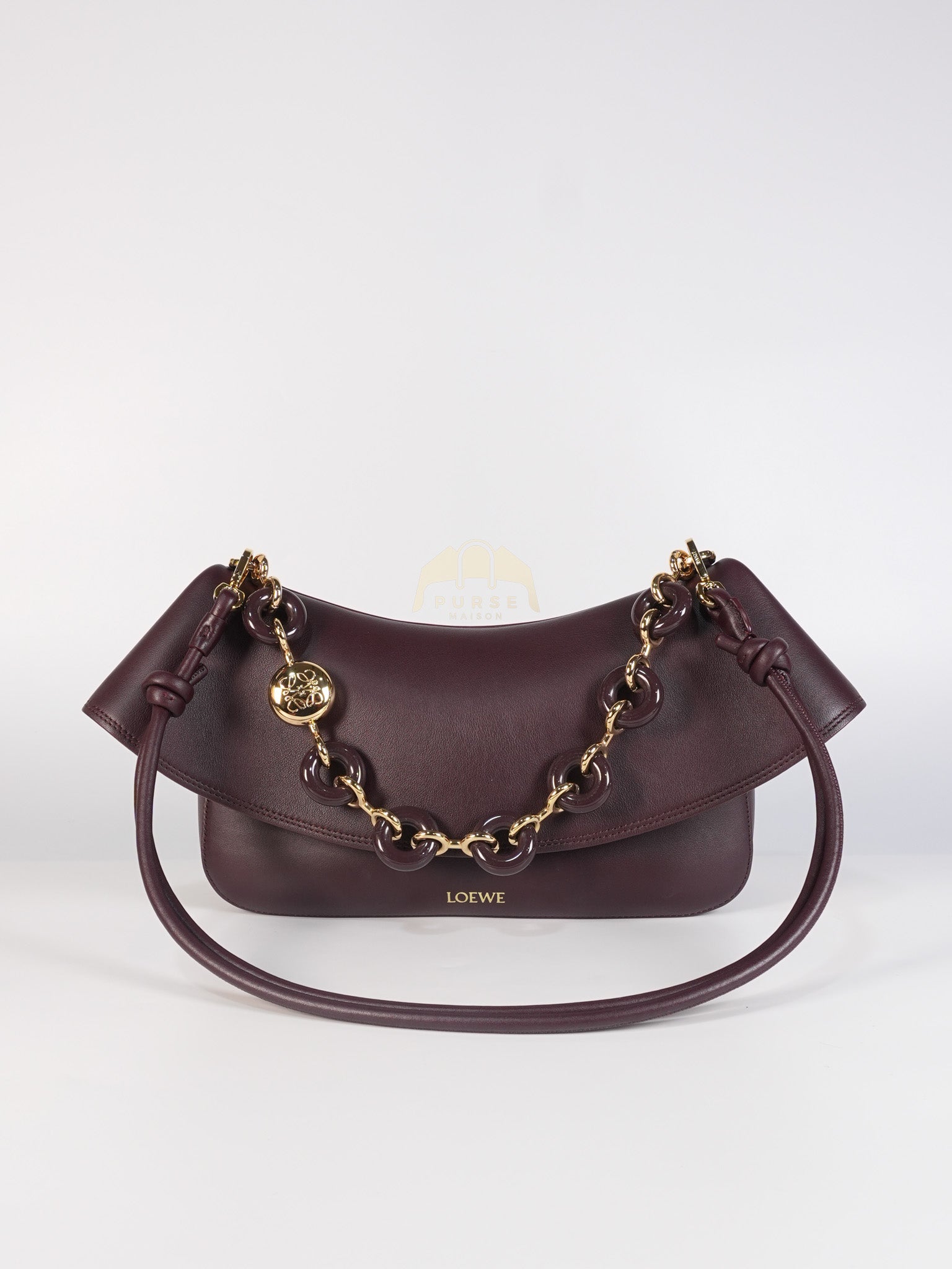 Ola Shoulder Bag Medium in Dark Burgundy Calfskin Leather & Gold Hardware | Purse Maison Luxury Bags Shop