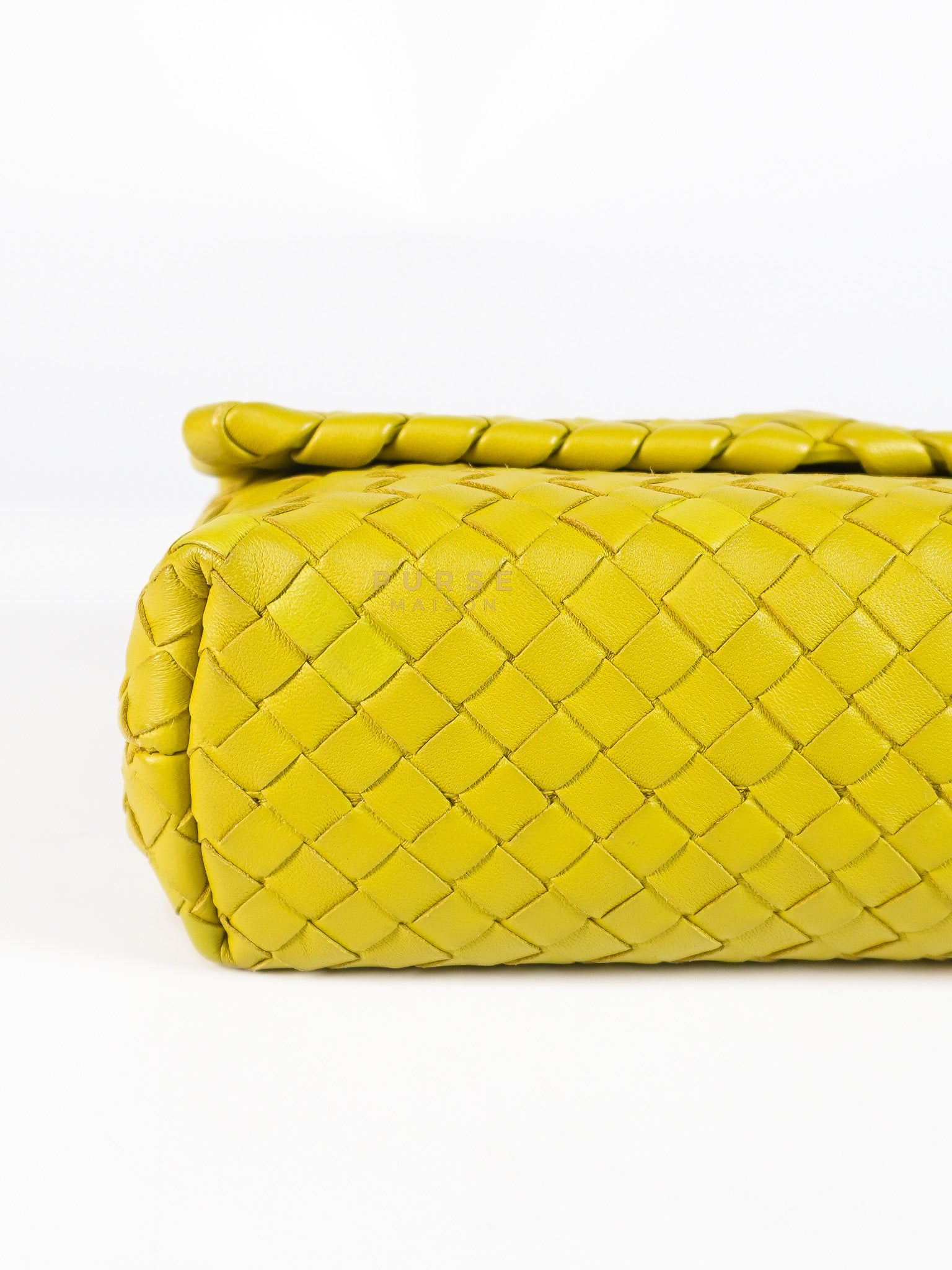 Olimpia Bag in Lime Green Intrecciato Woven Nappa Leather | Purse Maison Luxury Bags Shop