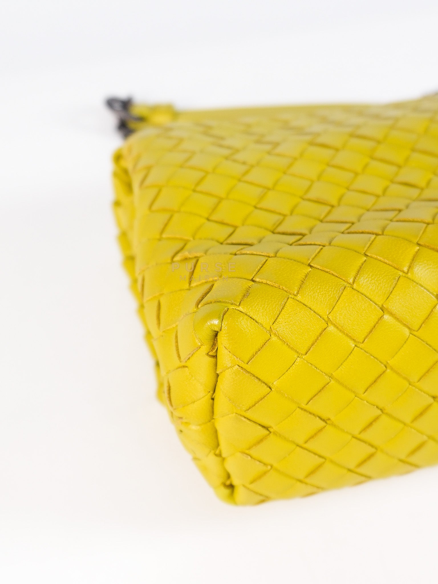 Olimpia Bag in Lime Green Intrecciato Woven Nappa Leather | Purse Maison Luxury Bags Shop