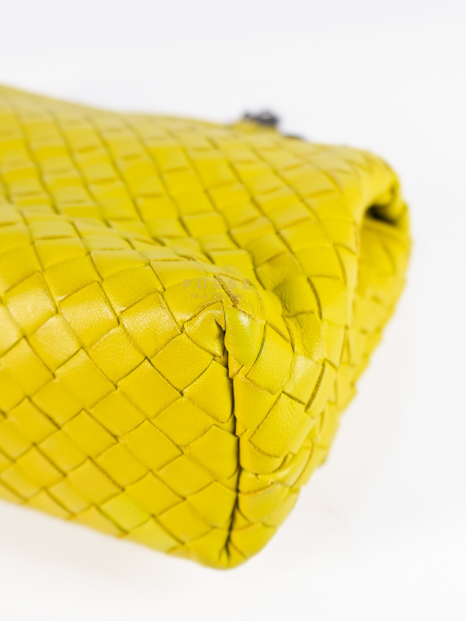 Olimpia Bag in Lime Green Intrecciato Woven Nappa Leather | Purse Maison Luxury Bags Shop