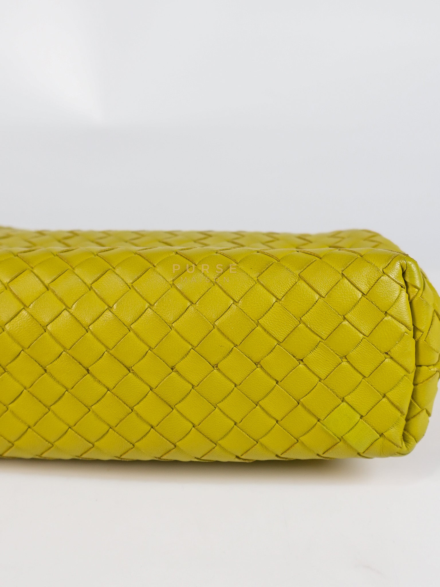 Olimpia Bag in Lime Green Intrecciato Woven Nappa Leather | Purse Maison Luxury Bags Shop