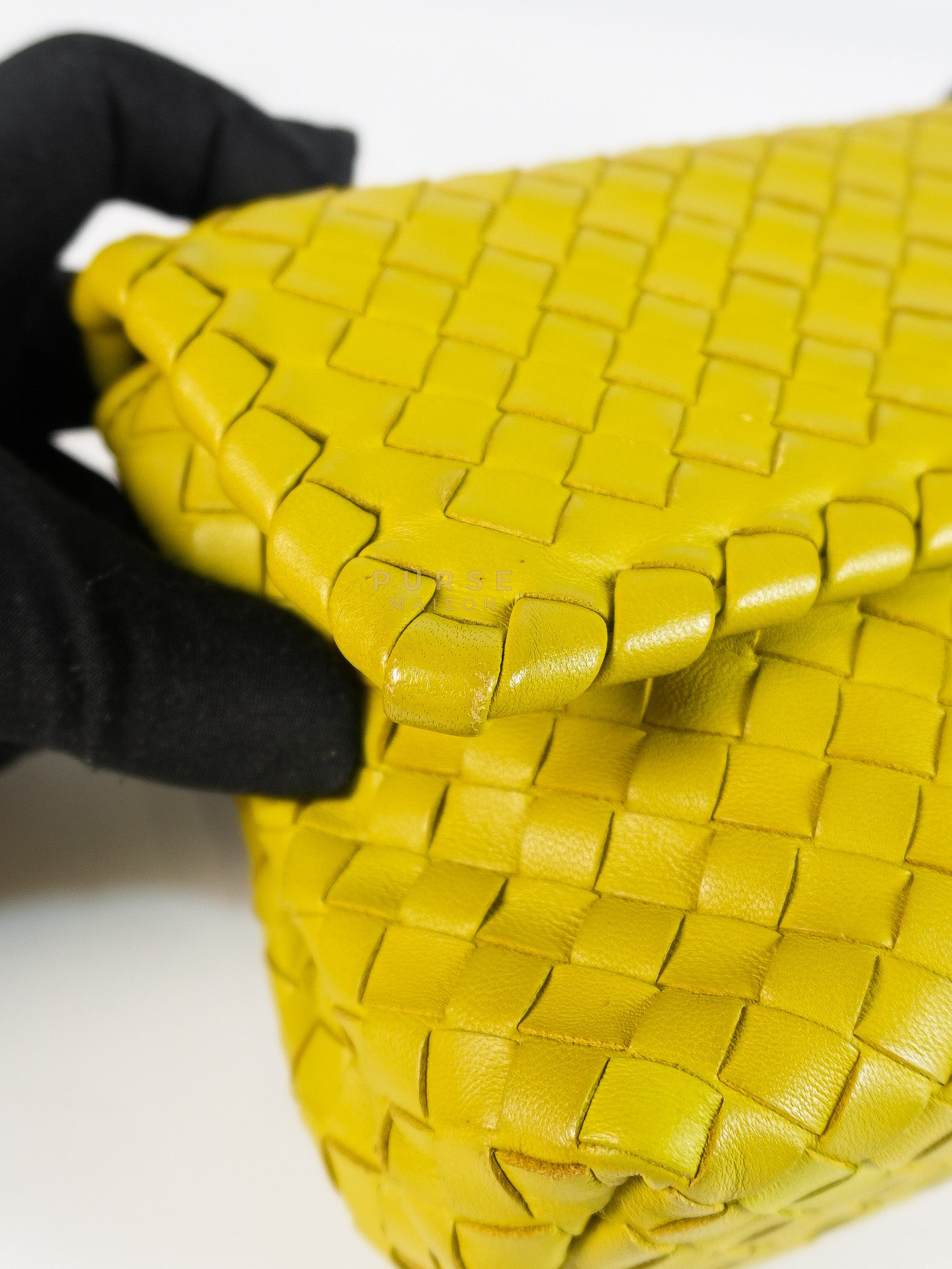 Olimpia Bag in Lime Green Intrecciato Woven Nappa Leather | Purse Maison Luxury Bags Shop