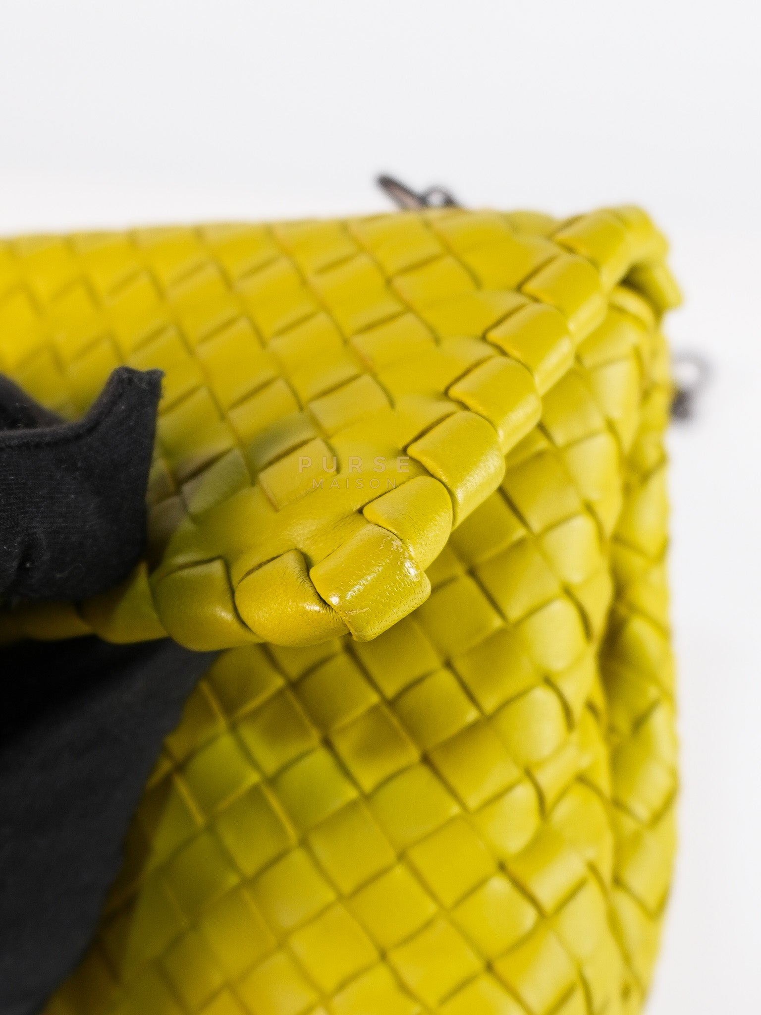 Olimpia Bag in Lime Green Intrecciato Woven Nappa Leather | Purse Maison Luxury Bags Shop