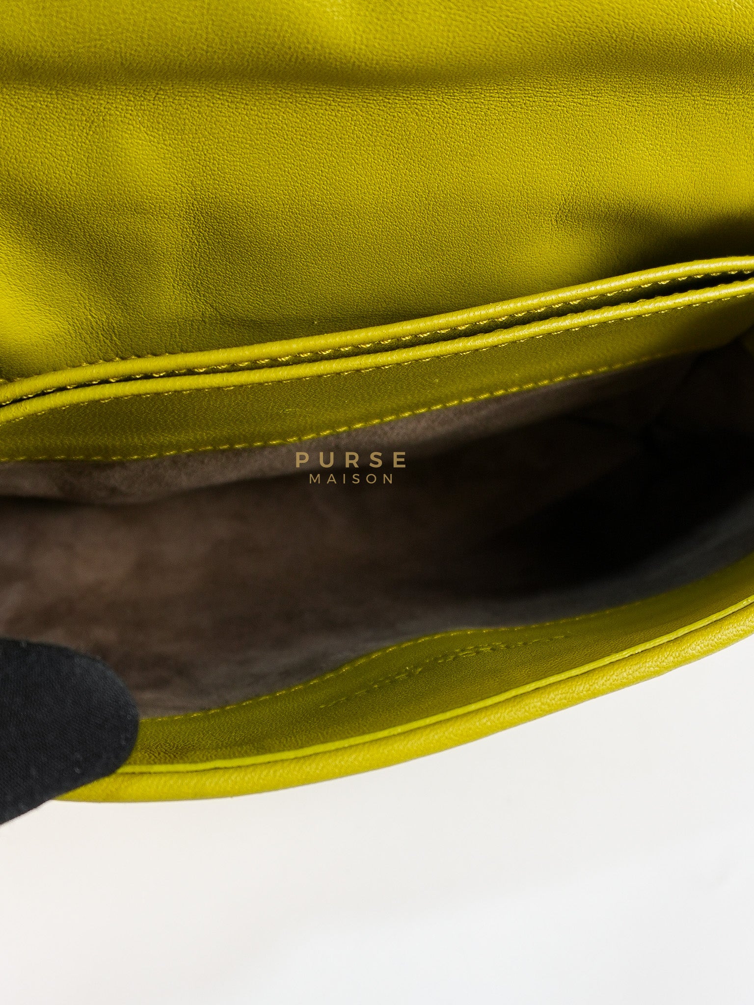 Olimpia Bag in Lime Green Intrecciato Woven Nappa Leather | Purse Maison Luxury Bags Shop