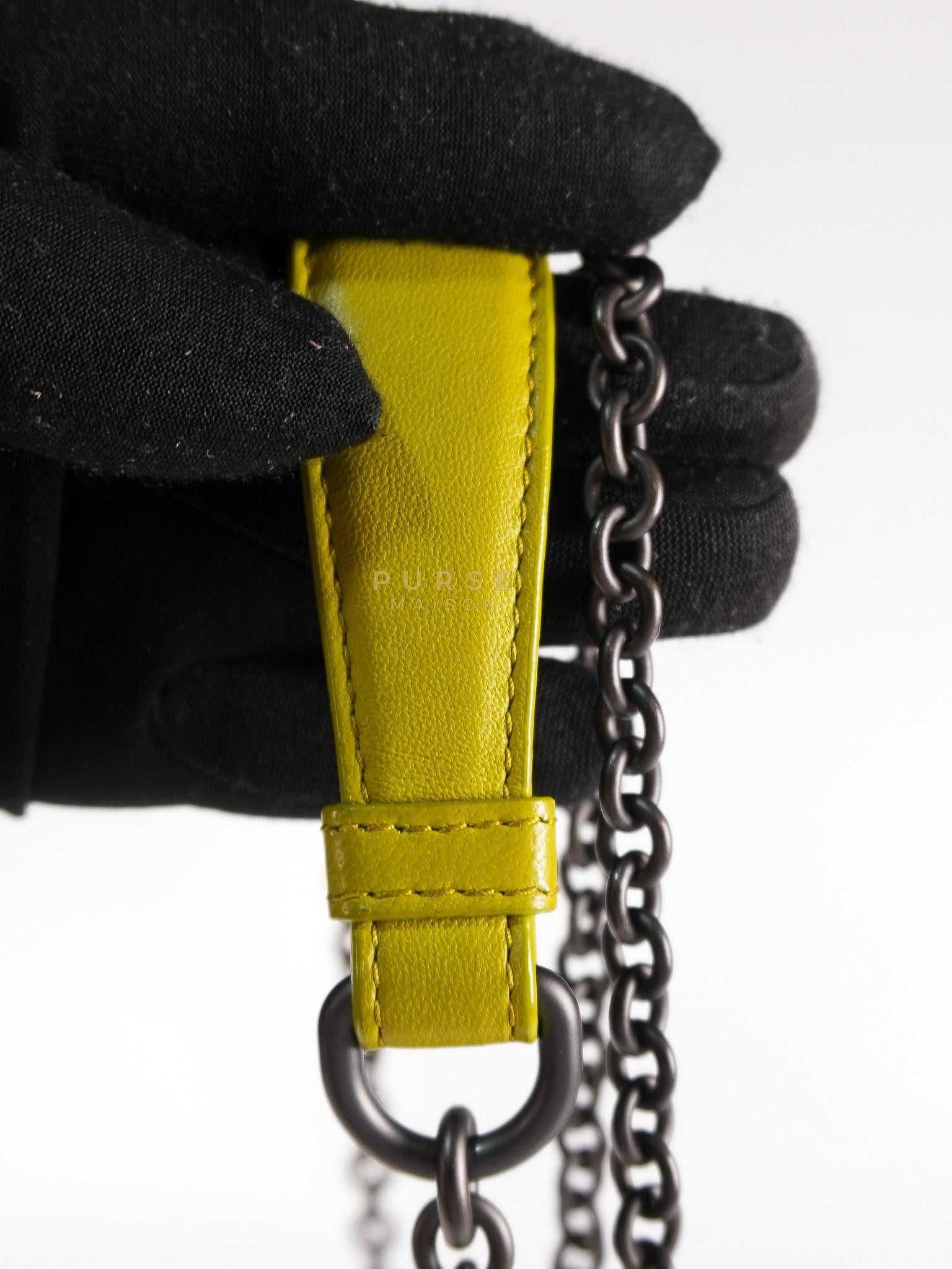 Olimpia Bag in Lime Green Intrecciato Woven Nappa Leather | Purse Maison Luxury Bags Shop