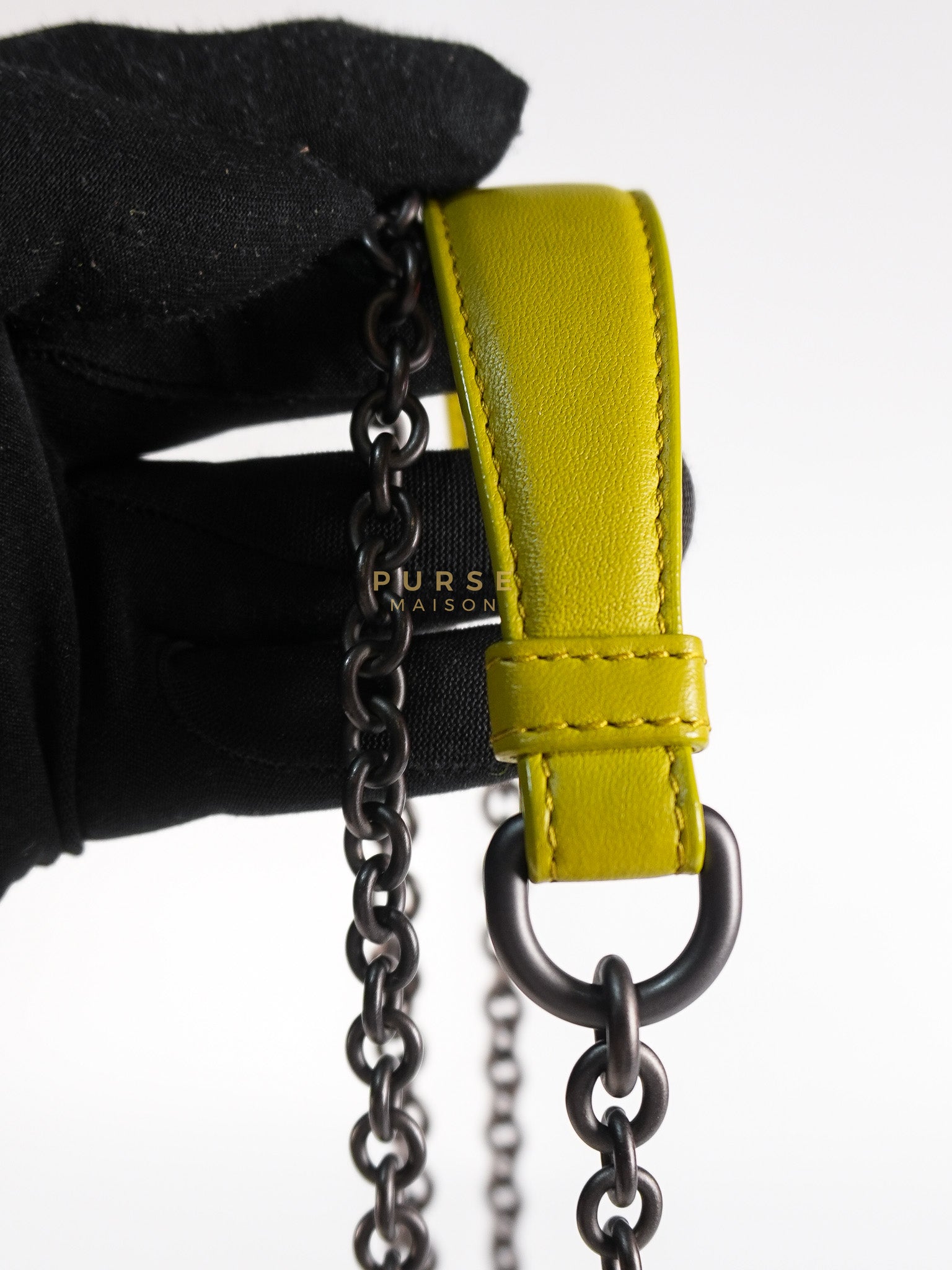 Olimpia Bag in Lime Green Intrecciato Woven Nappa Leather | Purse Maison Luxury Bags Shop