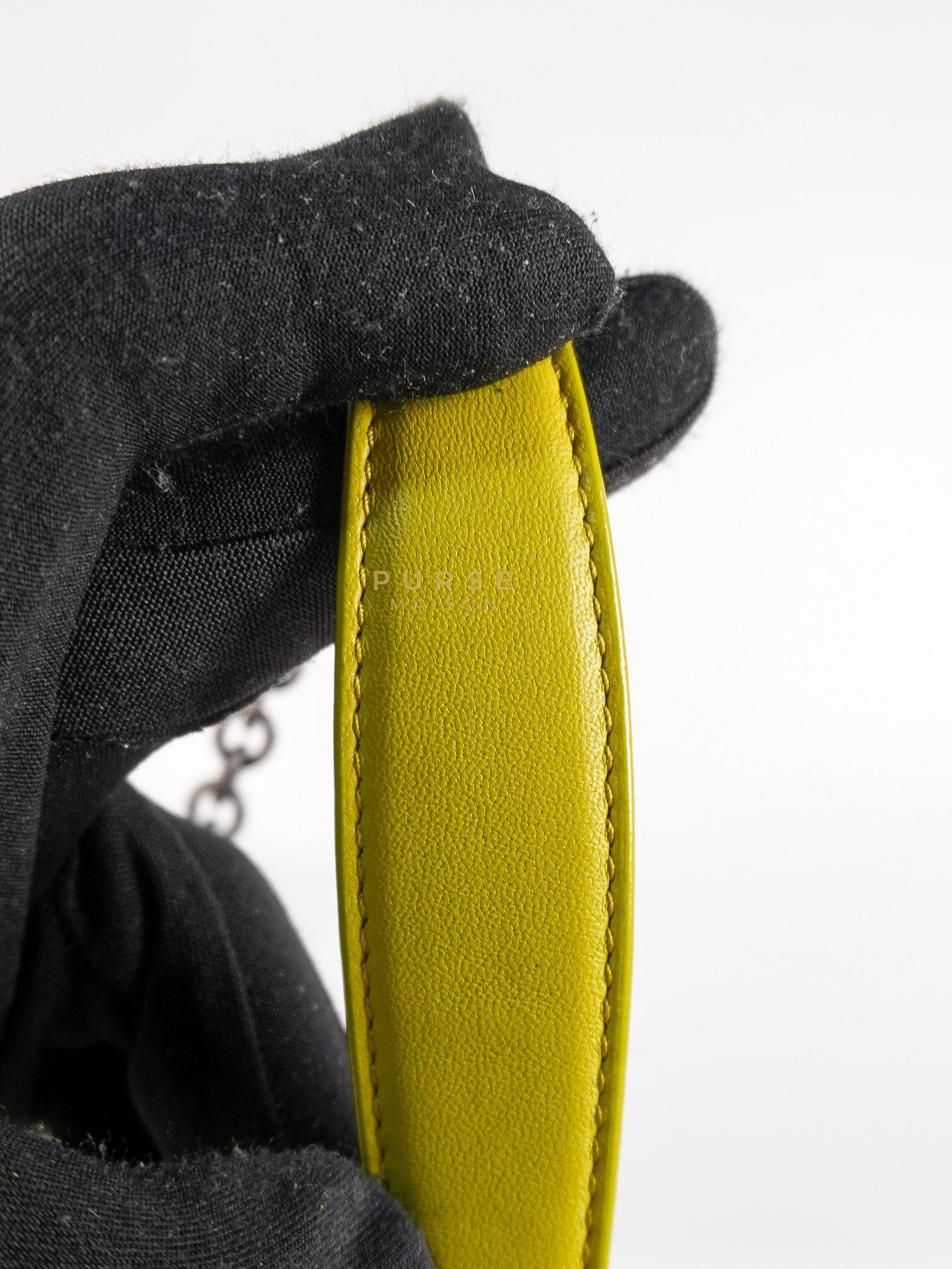 Olimpia Bag in Lime Green Intrecciato Woven Nappa Leather | Purse Maison Luxury Bags Shop