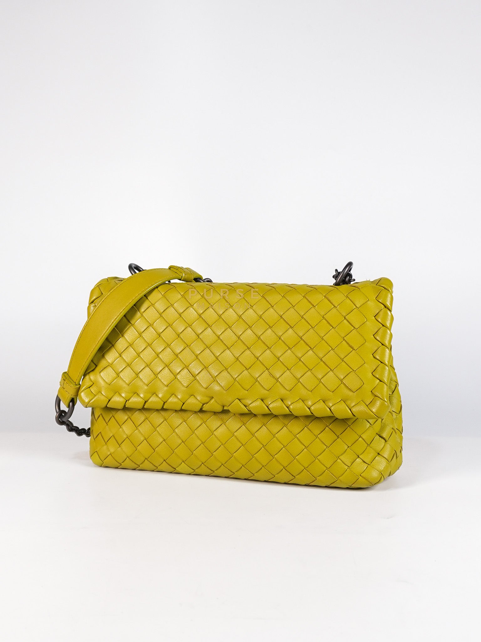 Olimpia Bag in Lime Green Intrecciato Woven Nappa Leather | Purse Maison Luxury Bags Shop