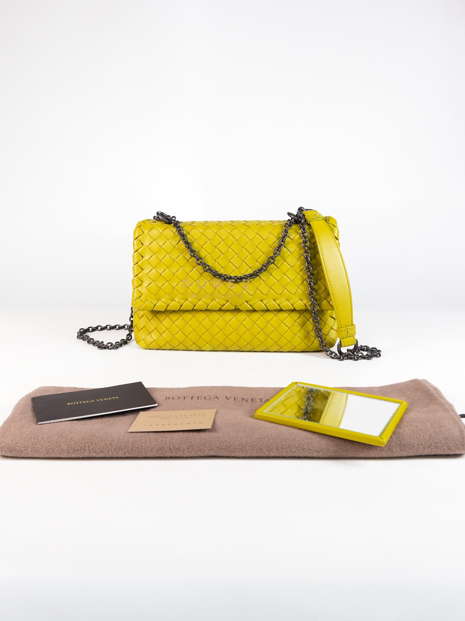 Olimpia Bag in Lime Green Intrecciato Woven Nappa Leather | Purse Maison Luxury Bags Shop