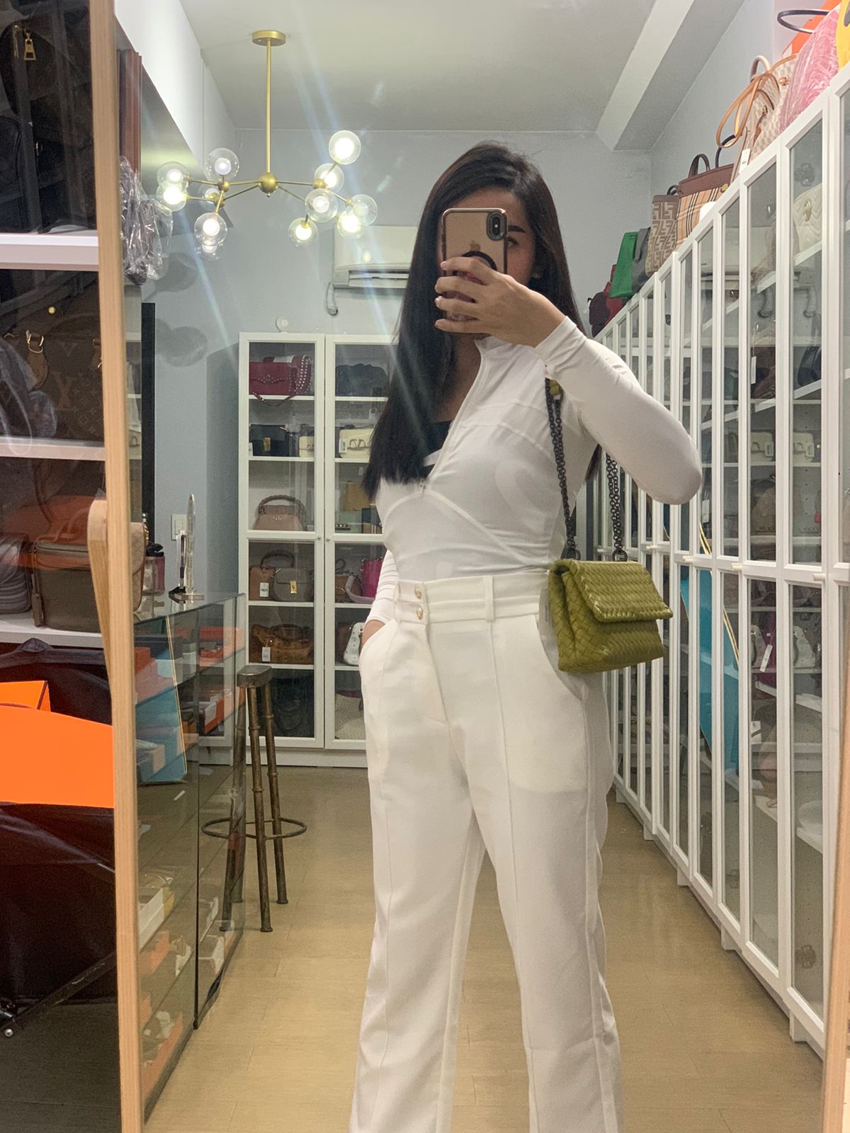 Olimpia Bag in Lime Green Intrecciato Woven Nappa Leather | Purse Maison Luxury Bags Shop