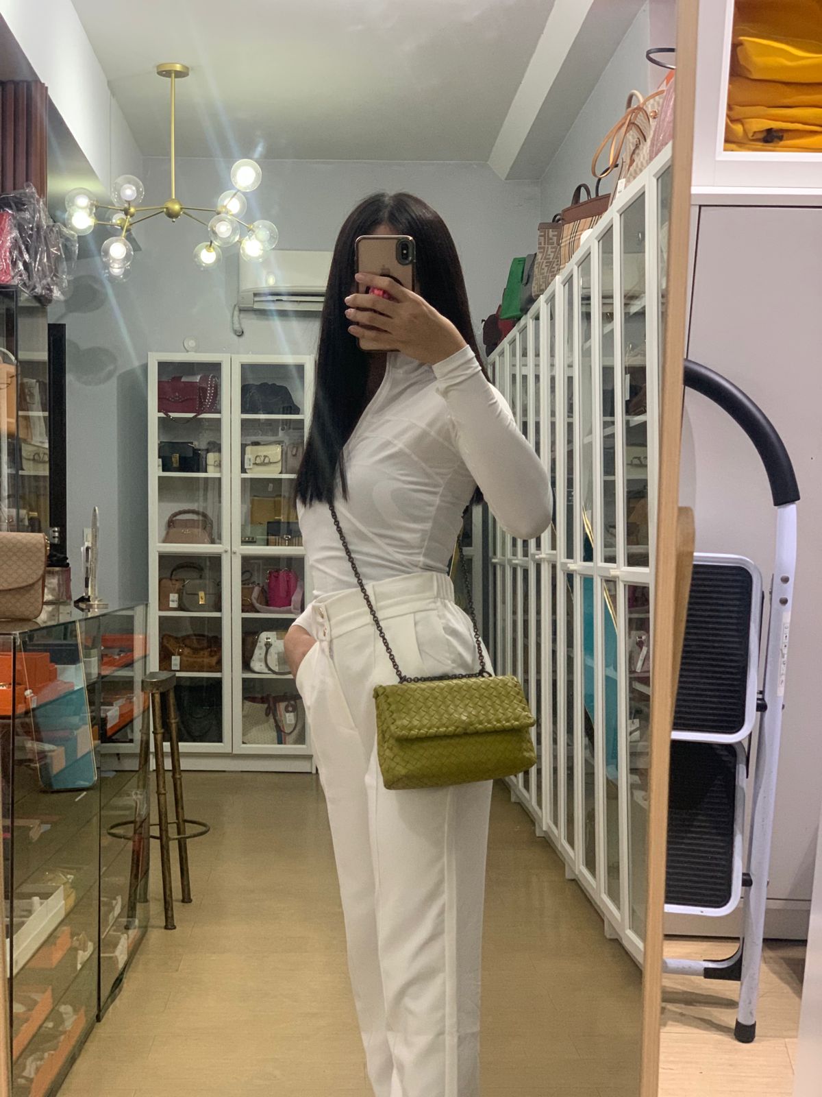 Olimpia Bag in Lime Green Intrecciato Woven Nappa Leather | Purse Maison Luxury Bags Shop