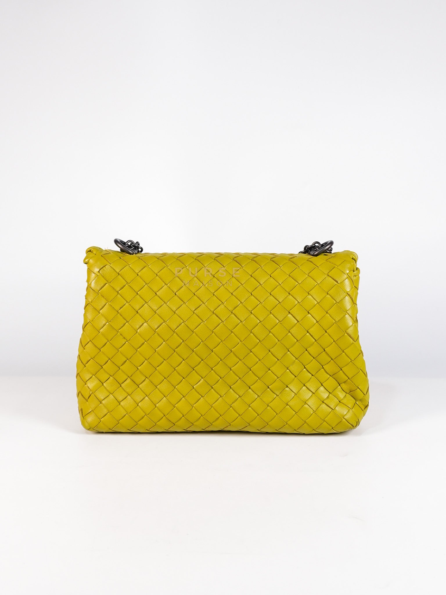 Olimpia Bag in Lime Green Intrecciato Woven Nappa Leather | Purse Maison Luxury Bags Shop