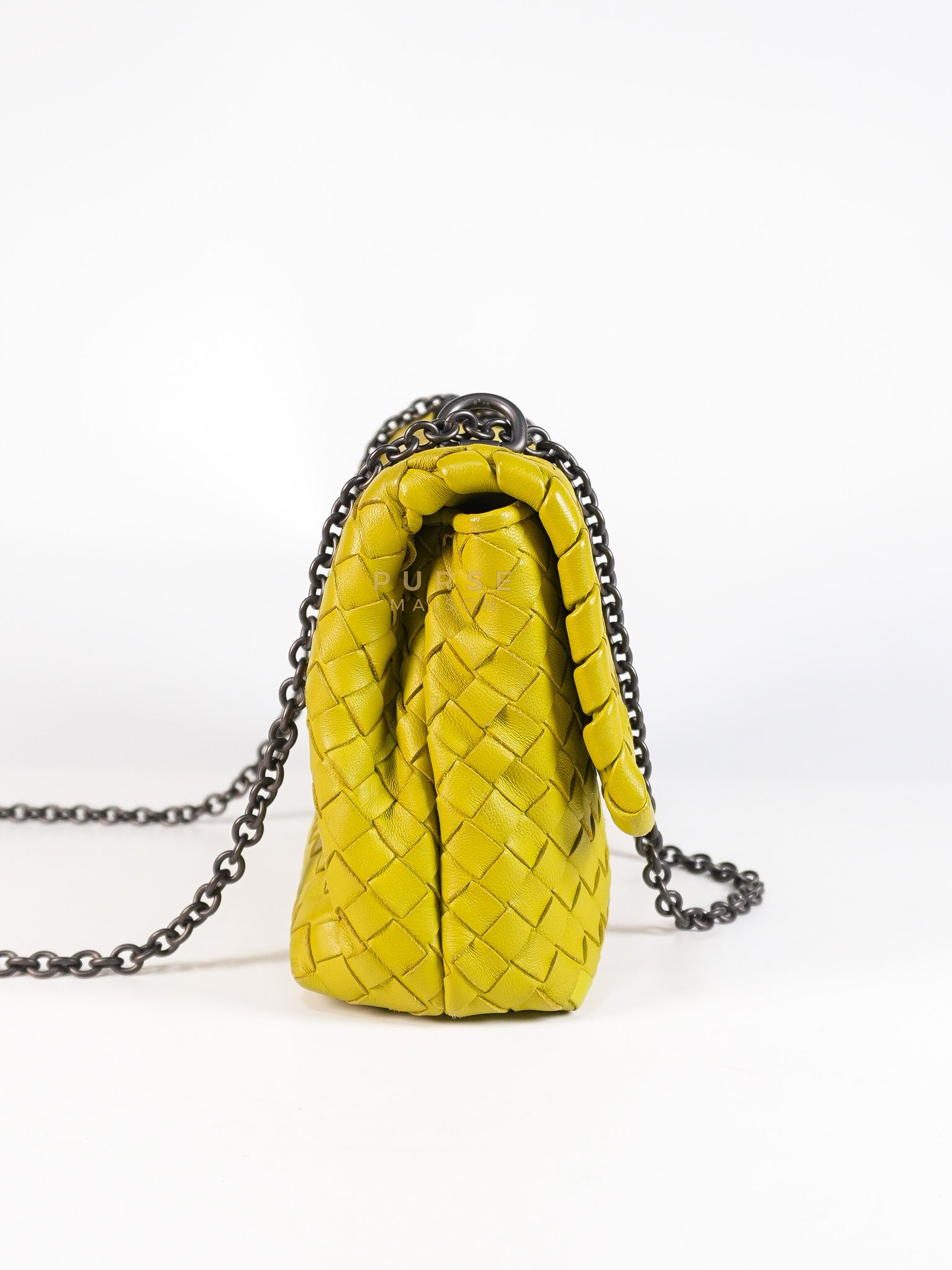Olimpia Bag in Lime Green Intrecciato Woven Nappa Leather | Purse Maison Luxury Bags Shop