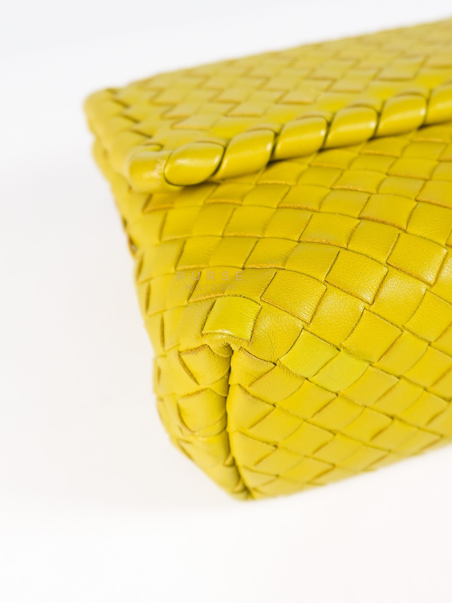 Olimpia Bag in Lime Green Intrecciato Woven Nappa Leather | Purse Maison Luxury Bags Shop