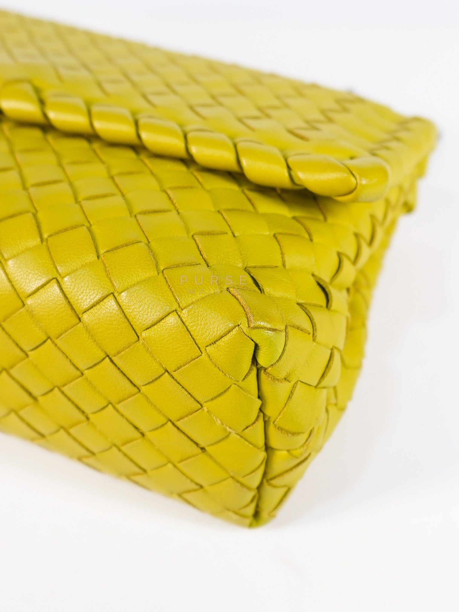 Olimpia Bag in Lime Green Intrecciato Woven Nappa Leather | Purse Maison Luxury Bags Shop