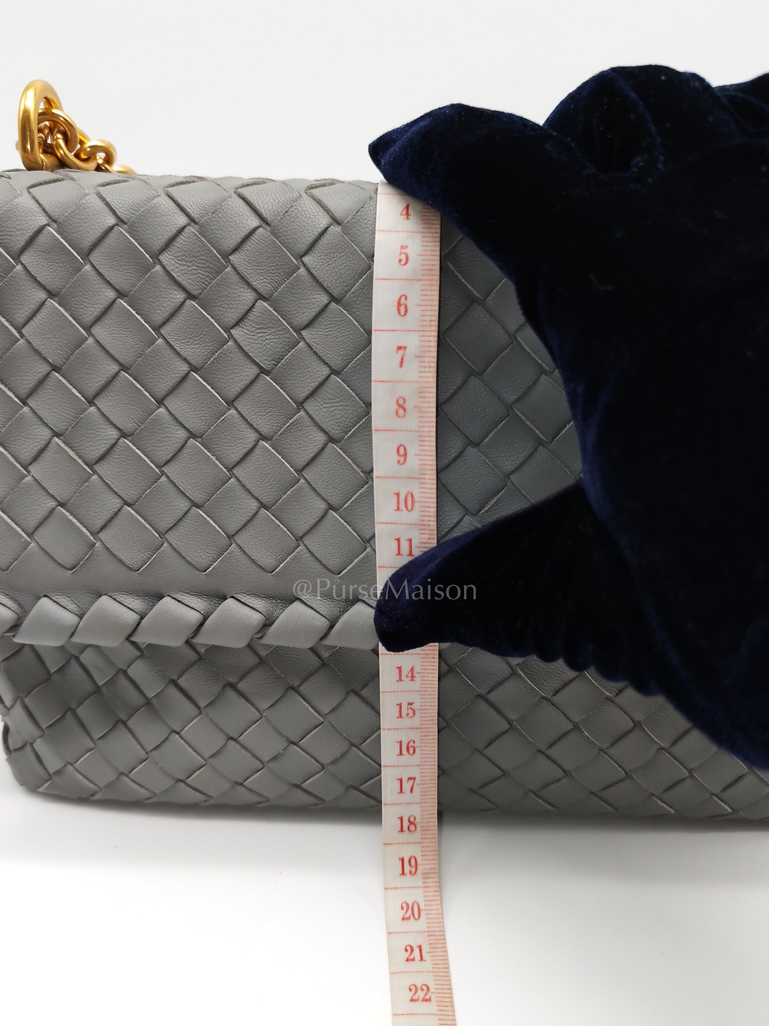 Olimpia Bag Small in Gray Intrecciato Nappa Leather & Gold Hardware | Purse Maison Luxury Bags Shop