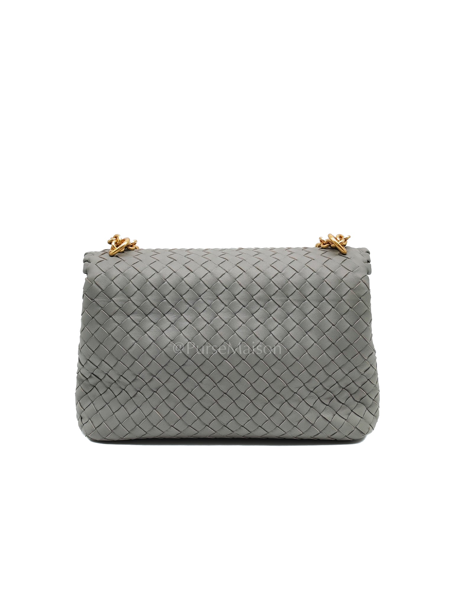 Olimpia Bag Small in Gray Intrecciato Nappa Leather & Gold Hardware | Purse Maison Luxury Bags Shop