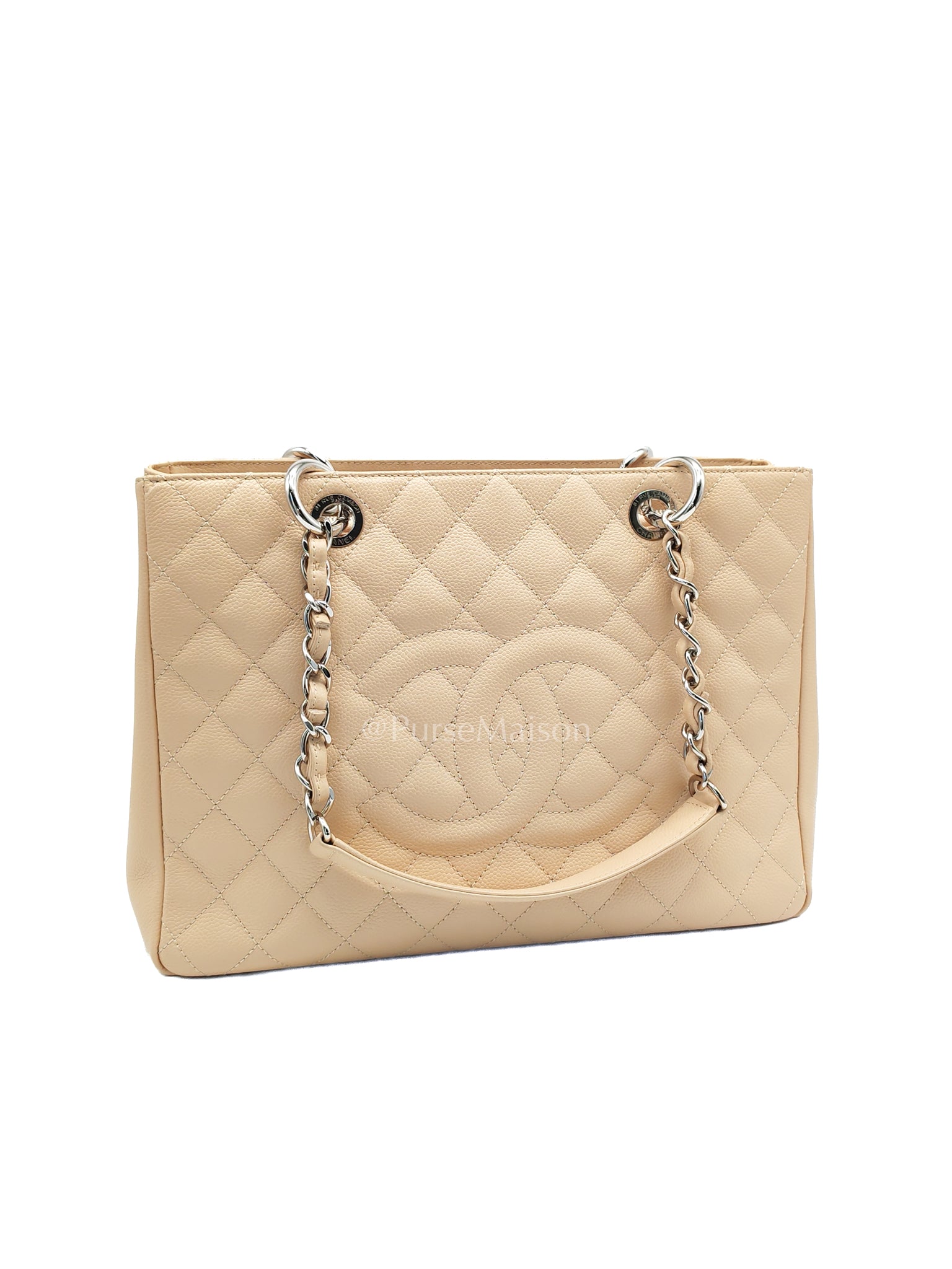 Grand Shopping Tote (GST) in Beige Clair Caviar Leather and Silver Hardware Series 14
