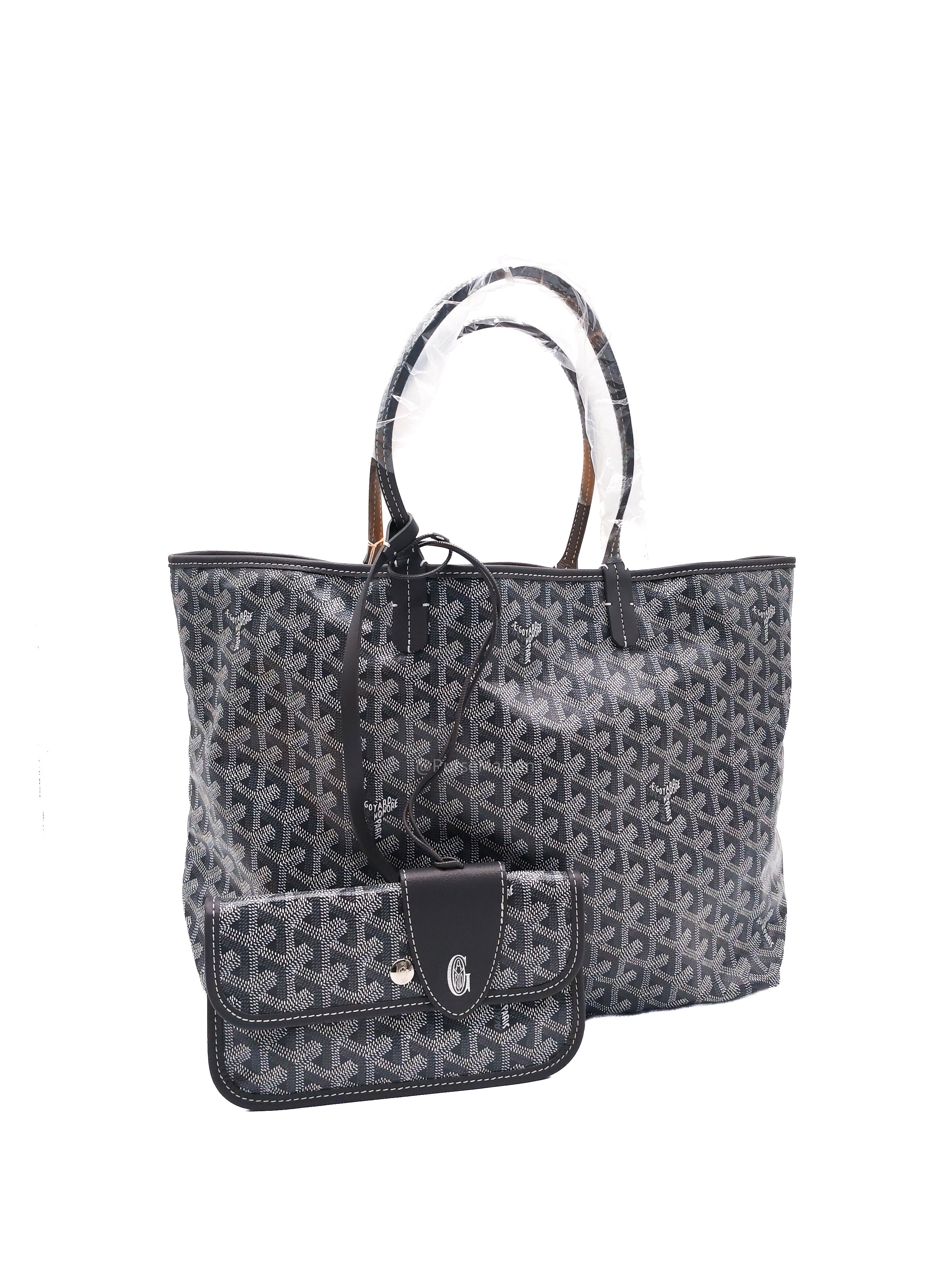 Goyard Saint Louis PM Tote Bag in Gris/Grey Goyardine Canvas with Croc Universel Clip Charm