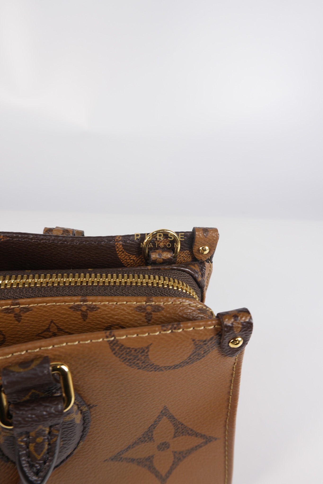 OnTheGo (OTG) East West in Reverse Monogram Canvas & Gold Hardware Microchip | Purse Maison Luxury Bags Shop