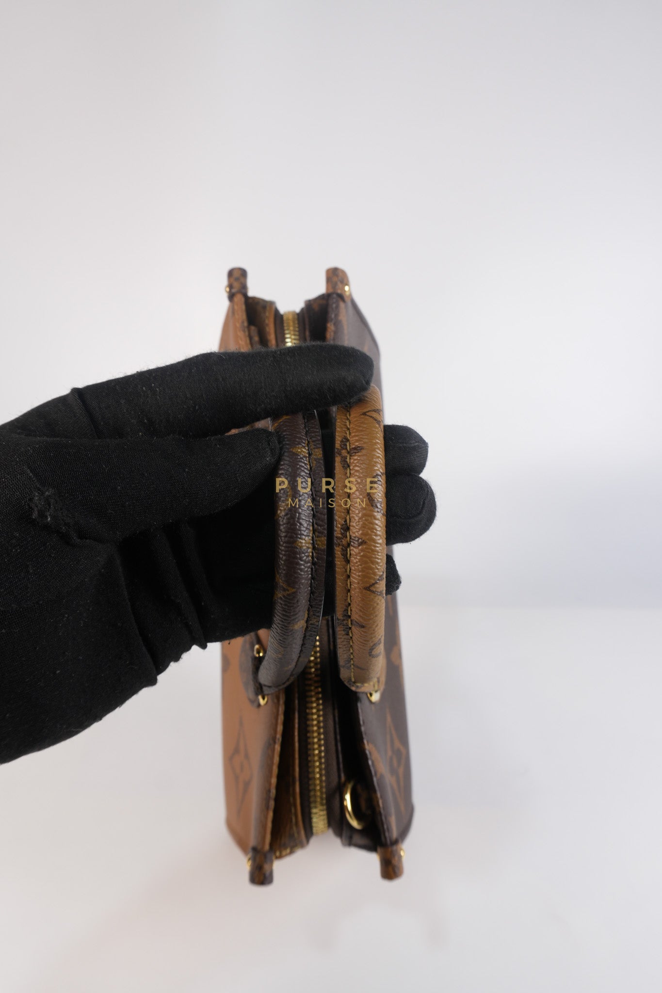 OnTheGo (OTG) East West in Reverse Monogram Canvas & Gold Hardware Microchip | Purse Maison Luxury Bags Shop