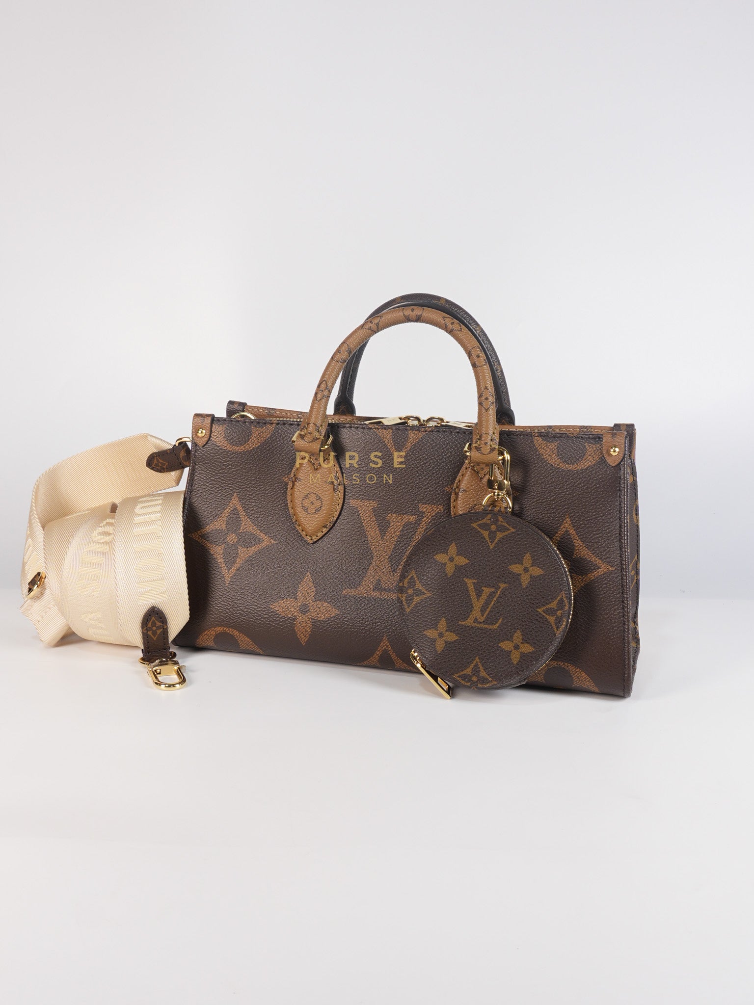 OnTheGo (OTG) East West in Reverse Monogram Canvas & Gold Hardware Microchip | Purse Maison Luxury Bags Shop