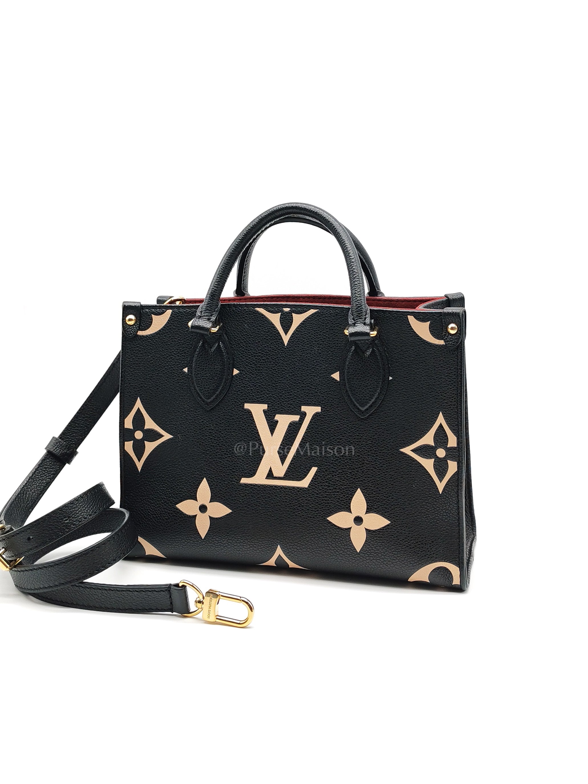 OnTheGo (OTG) PM in Bicolor Black/Creme Monogram Giant Empreinte & Gold Hardware Microchip | Purse Maison Luxury Bags Shop