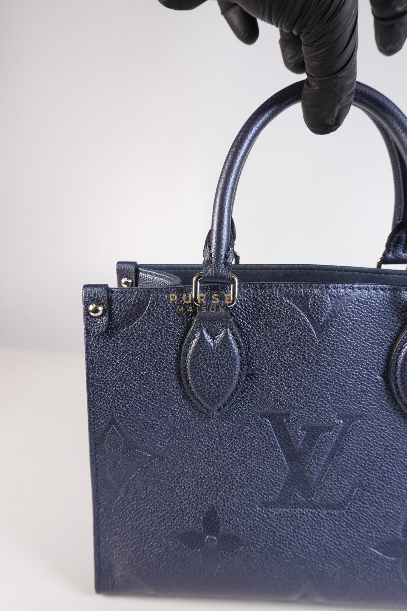 OnTheGo (OTG) PM Navy Nacre Metallic Empreinte Giant Monogram (Microchip) | Purse Maison Luxury Bags Shop