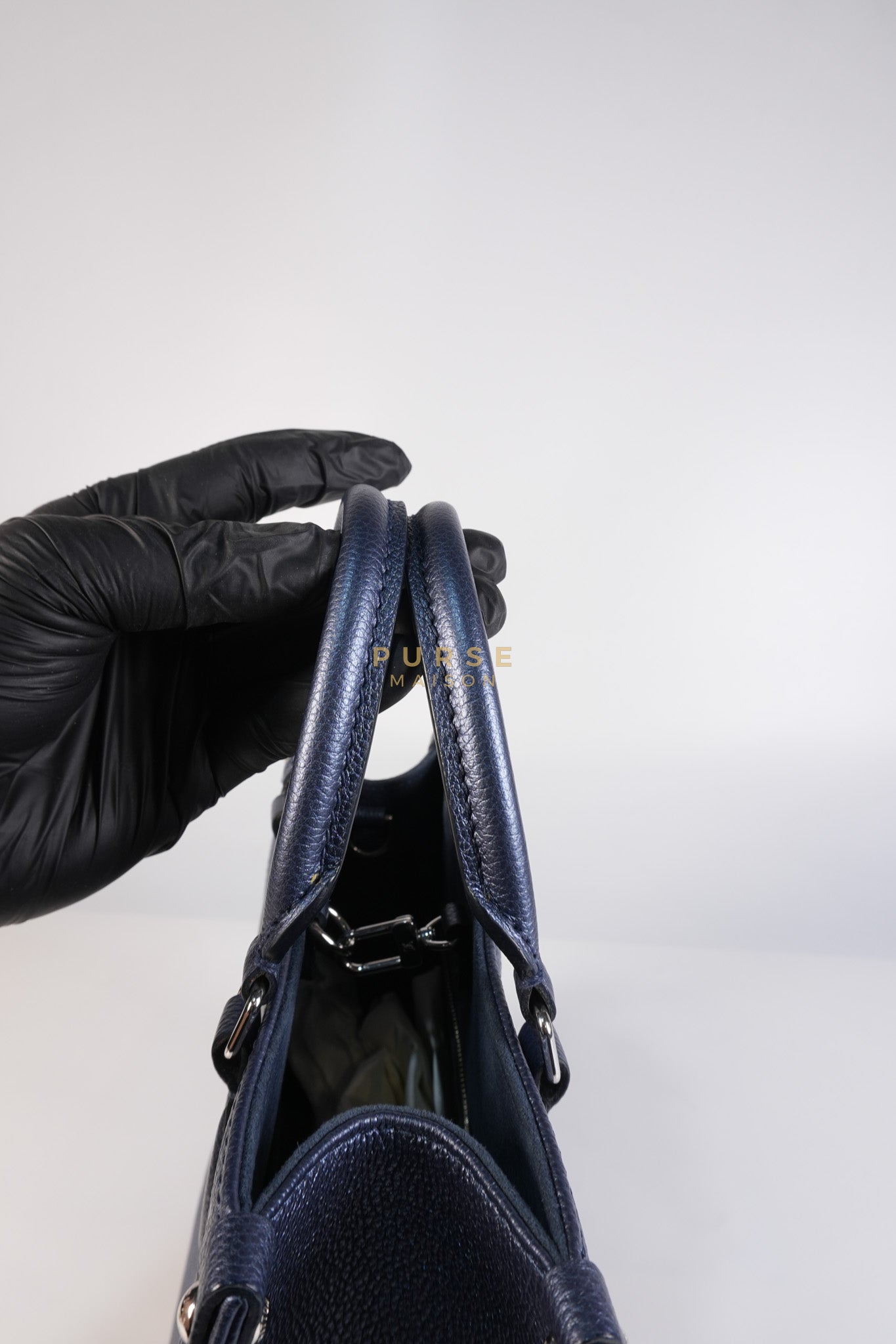 OnTheGo (OTG) PM Navy Nacre Metallic Empreinte Giant Monogram (Microchip) | Purse Maison Luxury Bags Shop